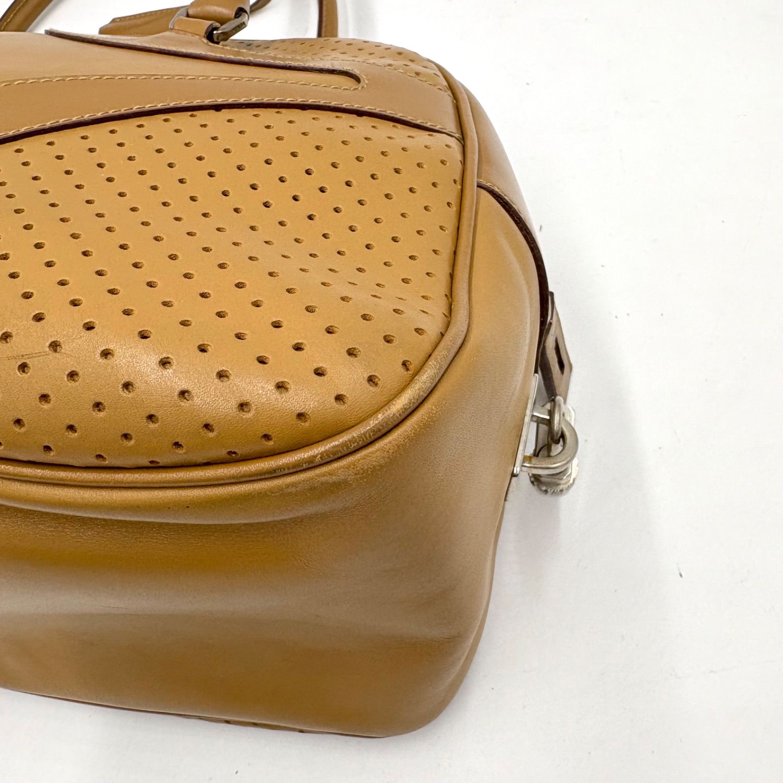 PRADA プラダ Y2K パンチングレザー ボーリングバッグ ミニボストン