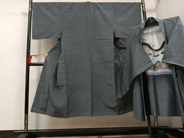 平和屋着物●男性　紬　アンサンブル　色無地　墨色　正絹　逸品　未使用　AABH4110ph 平和屋着物○男性 紬 アンサンブル 色無地 墨色 正絹 逸品 未使用