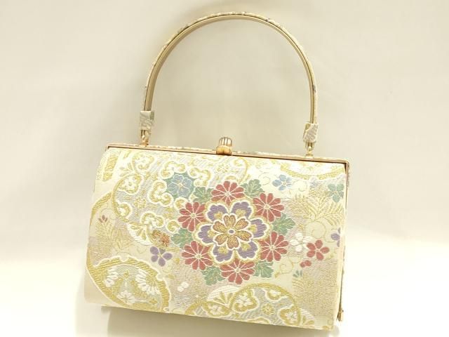 平和屋着物○和装小物 和装バッグ ハンドバッグ 菱重ね花文 金銀糸