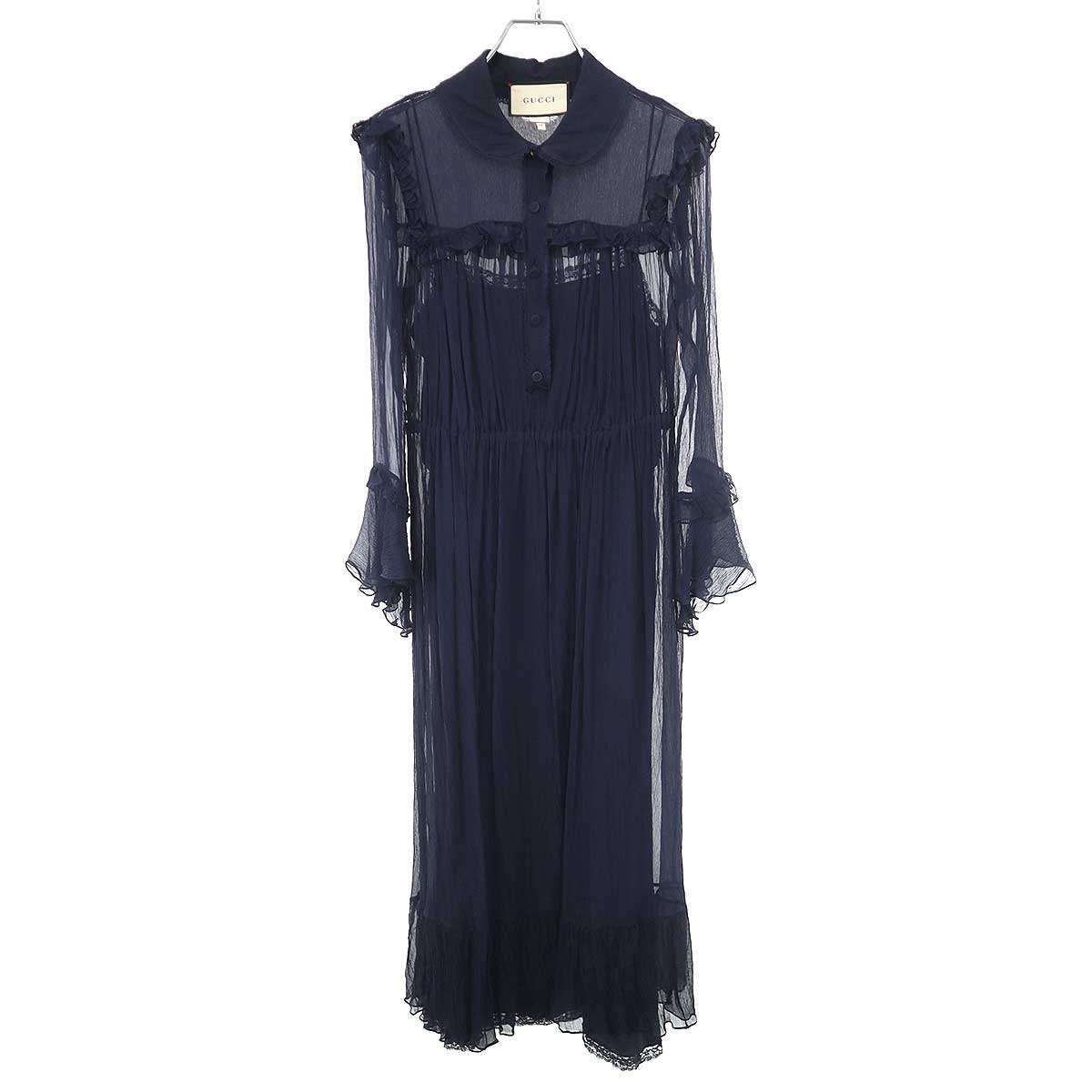 グッチワンピース GUCCI グッチ シフォドレンスワンピース 691487 ZHS78 ネイビー 38