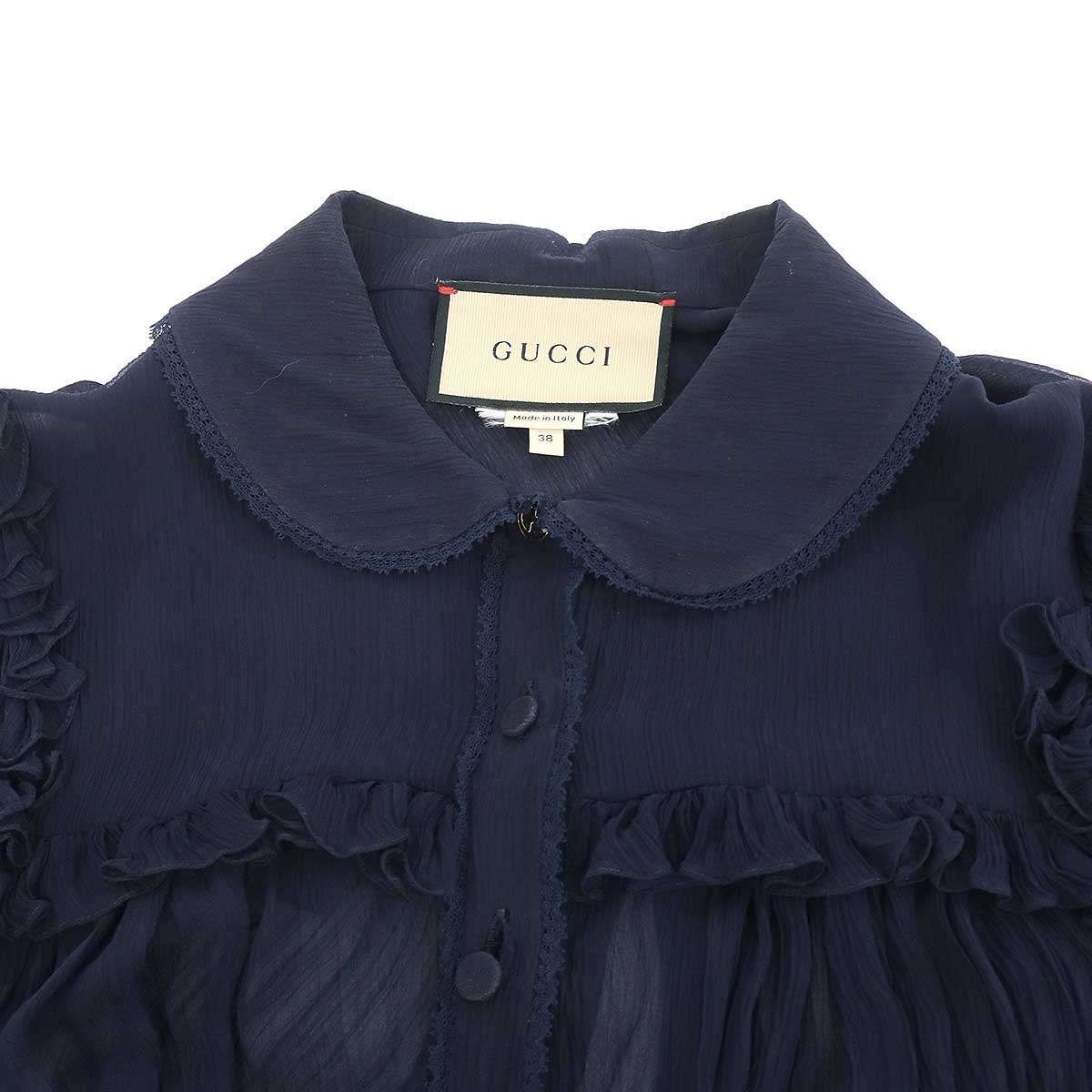 GUCCI グッチ シフォドレンスワンピース 691487 ZHS78 ネイビー 38
