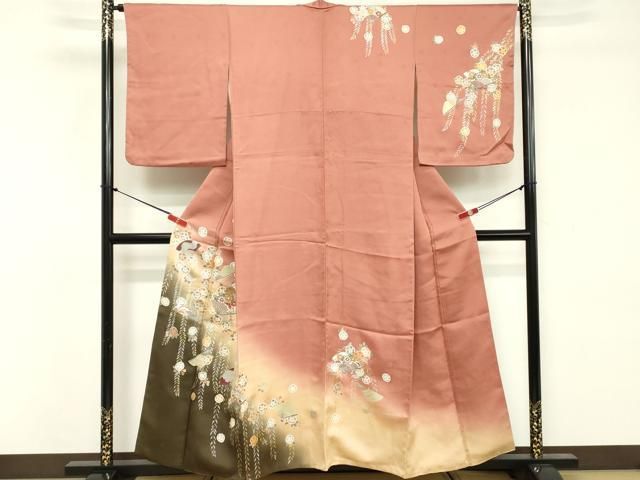 平和屋着物●訪問着　扇面草花文　暈し染め　金銀彩　正絹　逸品　AABG0373cs 平和屋着物○訪問着 扇面草花文 暈し染め 金銀彩 正絹 逸品 AABG0373cs