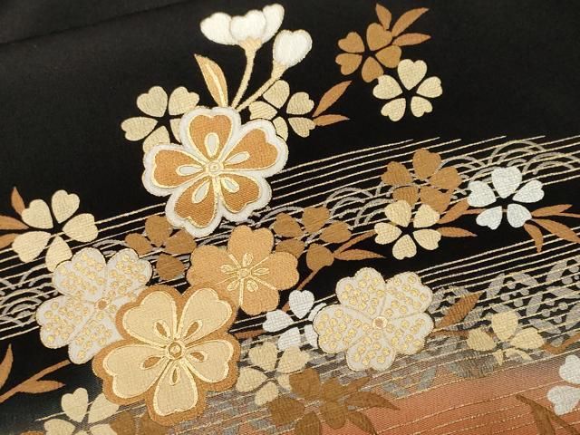 黒留袖 花柄 鶴模様 絹製 谷崎潤一郎の世界 帯 金 セット 【公式通販】