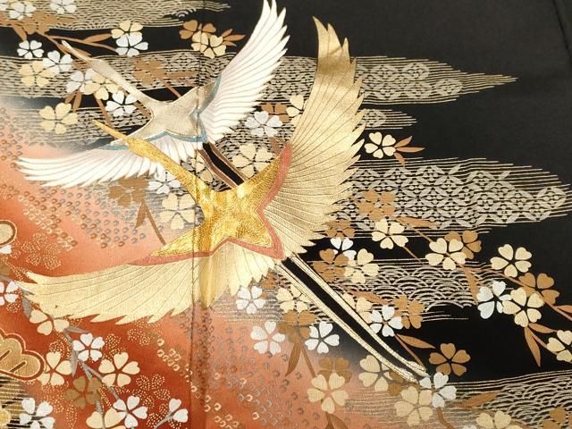 黒留袖 花柄 鶴模様 絹製 谷崎潤一郎の世界 帯 金 セット 【公式通販】