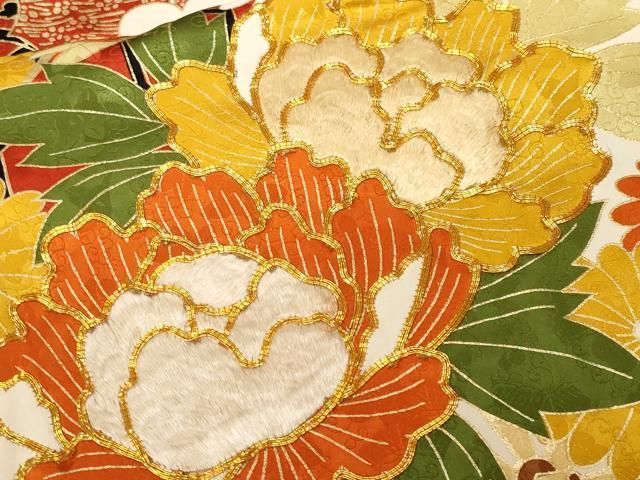 平和屋着物□豪華振袖 駒刺繍 檜垣吉祥花車文 金彩 正絹 逸品