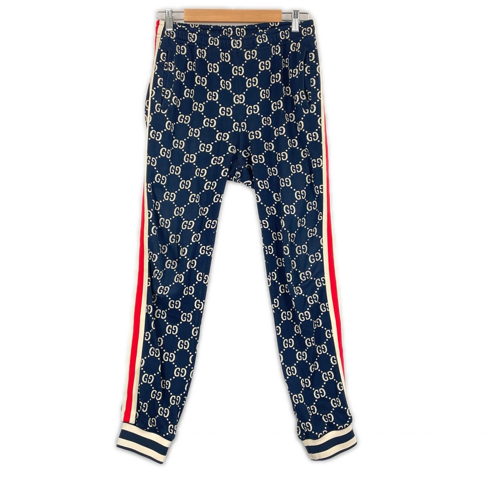 GUCCI グッチ テクニカルジャージ GG柄 X9V05 春夏 SS ジョガーパンツ コットン ネイビー メンズ M【古着】【中古】【送料無料】 GUCCI グッチ テクニカルジャージ GG柄 X9V05 春夏 SS ジョガーパンツ