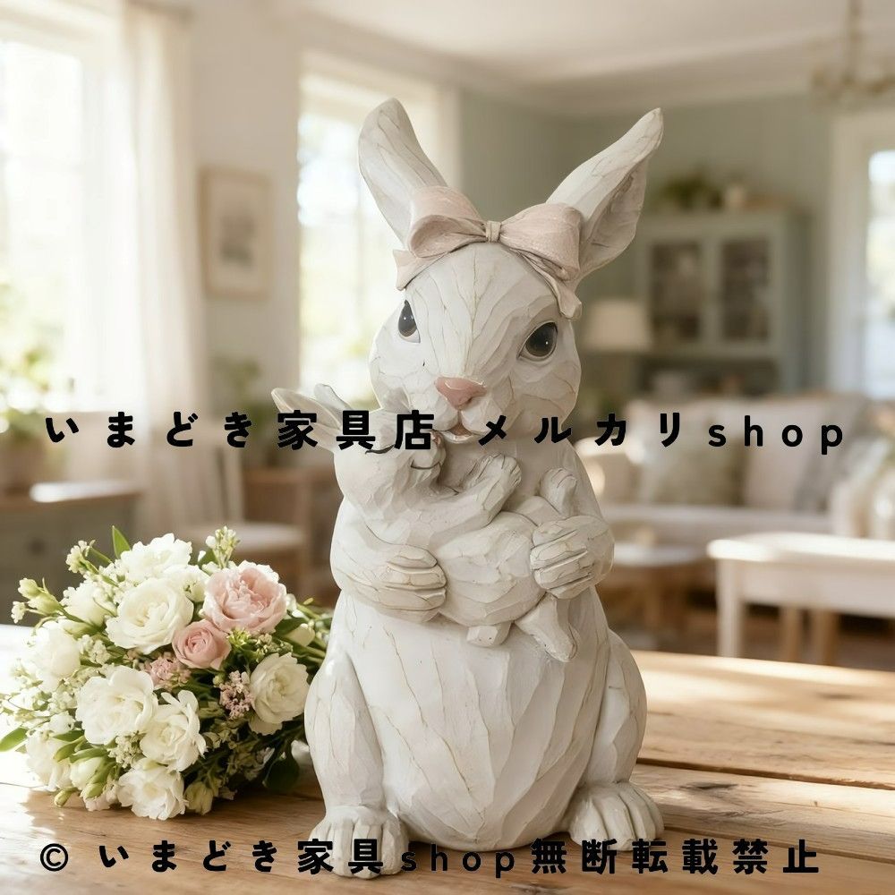  うさぎ 親子 オーナメント 木製風 レジン置物 北欧風 コテージガーデン インテリア雑貨 春 イースター装飾 ナチュラル 癒し系 オブジェ 庭 玄関 リビング ディスプレイ 可愛い リボンデザイン 写真映え 屋外 屋内 ガーデンオブジェ 温もりインテリア 壁面ラック 置物 インテリア小物