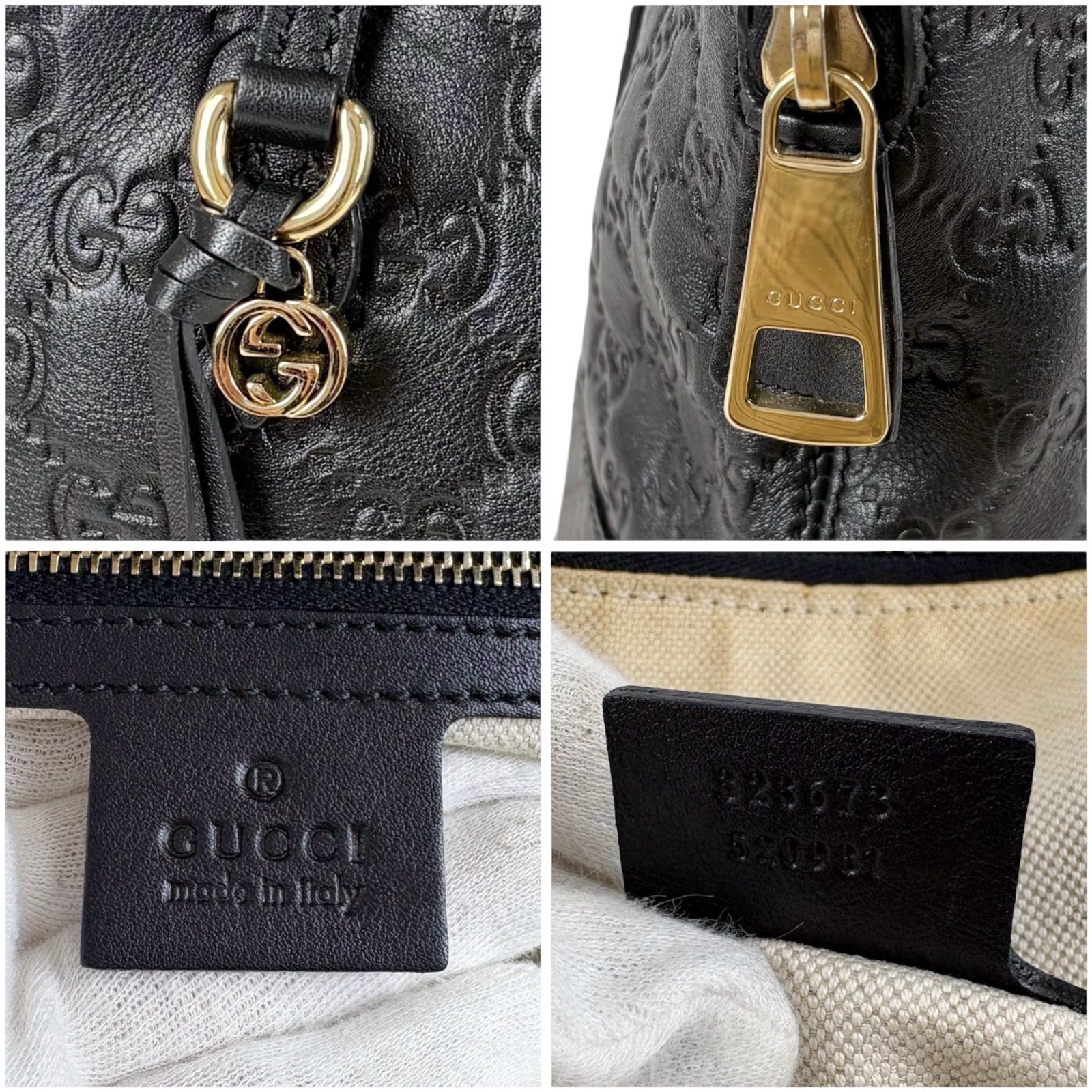 GUCCI GG柄 ショルダーバッグ ブラック パンチングレザー グッチ GUCCI グッチシマレザー トートバッグ チャーム付き GG柄