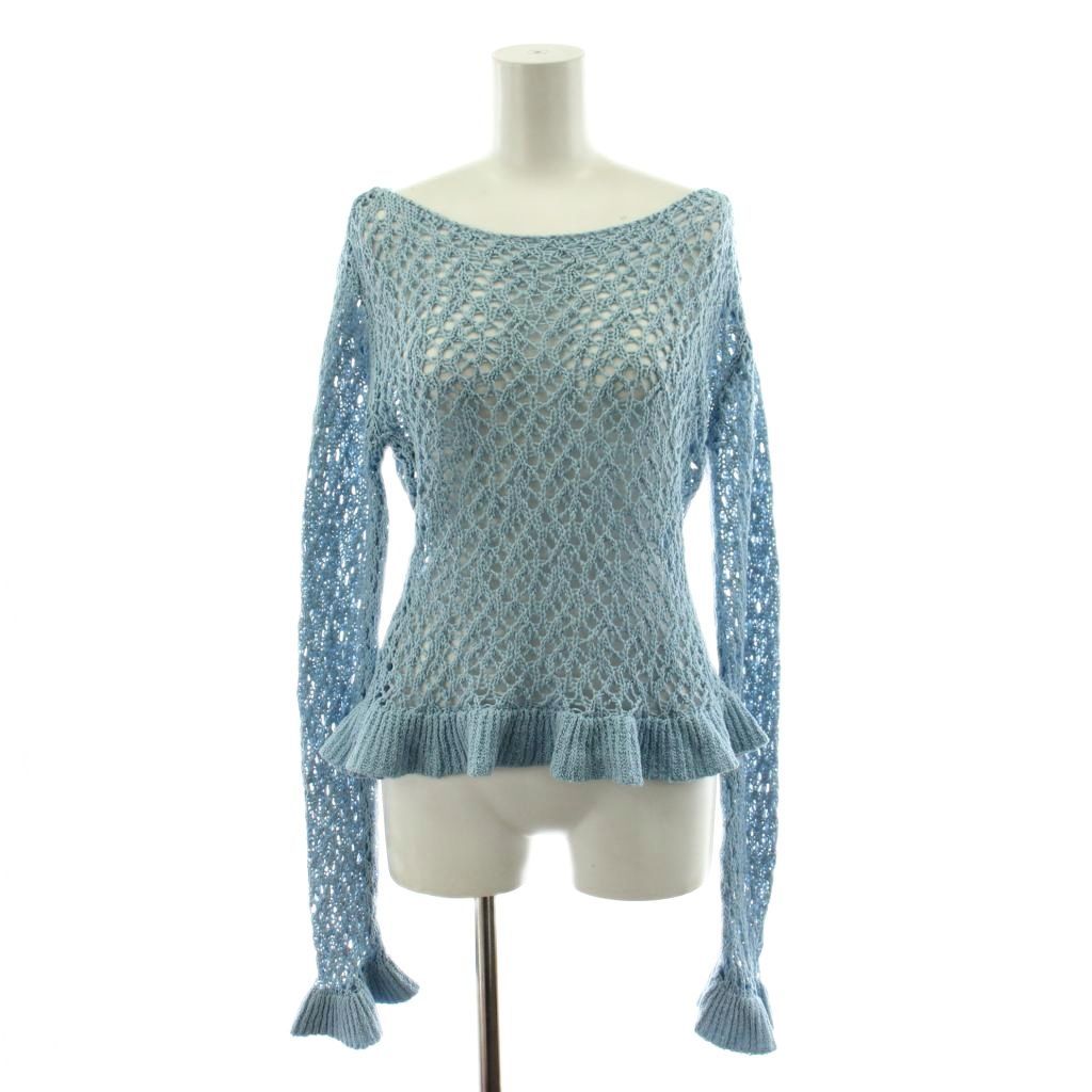 クラネ ニット 長袖 2 水色 ライトブルー 18106-2012 クラネ CLANE 25SS BOAT NECK CROCHET KNIT TOPS ニット 長袖 2 水色