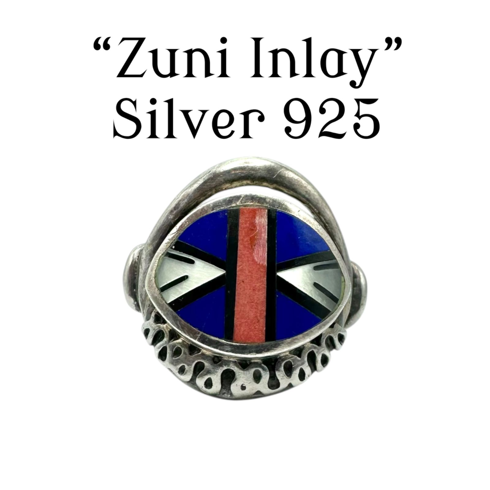 豊かな色彩】 ズニ族 インレイ Silver 925 刻印 Design Ring シルバー