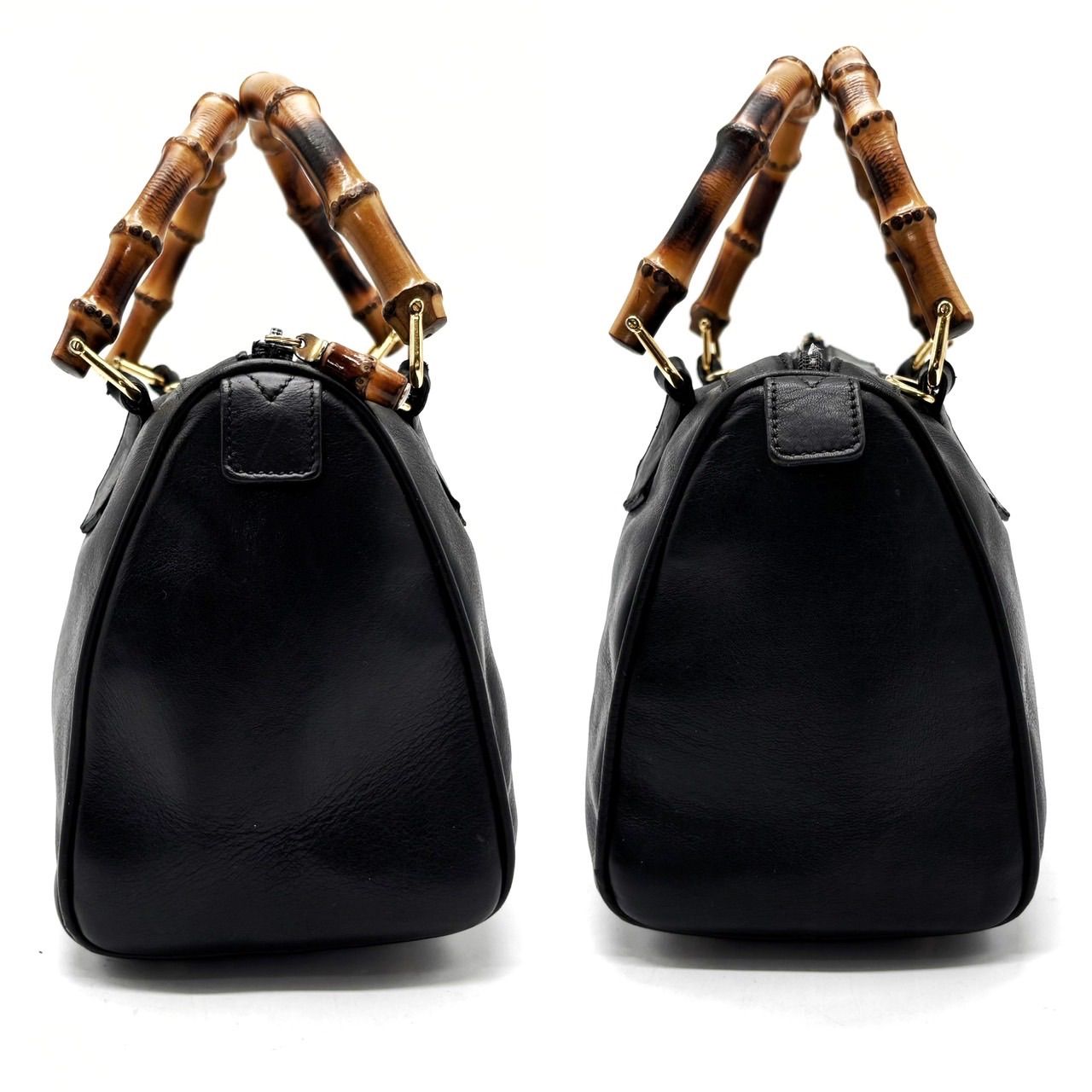 良品】GUCCI バンブー ハンドバッグ ミニボストン レザー 革 ブラック