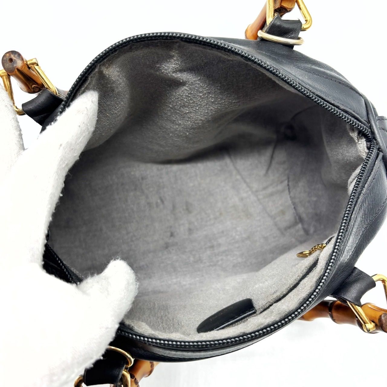 良品】GUCCI バンブー ハンドバッグ ミニボストン レザー 革 ブラック