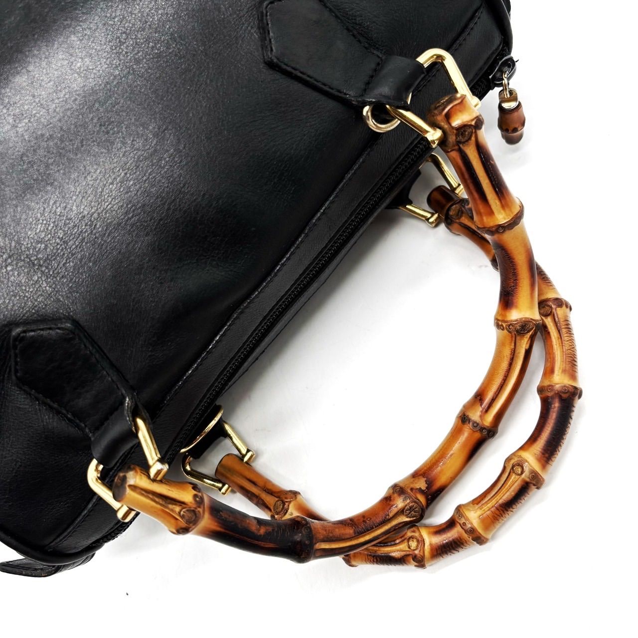 良品】GUCCI バンブー ハンドバッグ ミニボストン レザー 革 ブラック