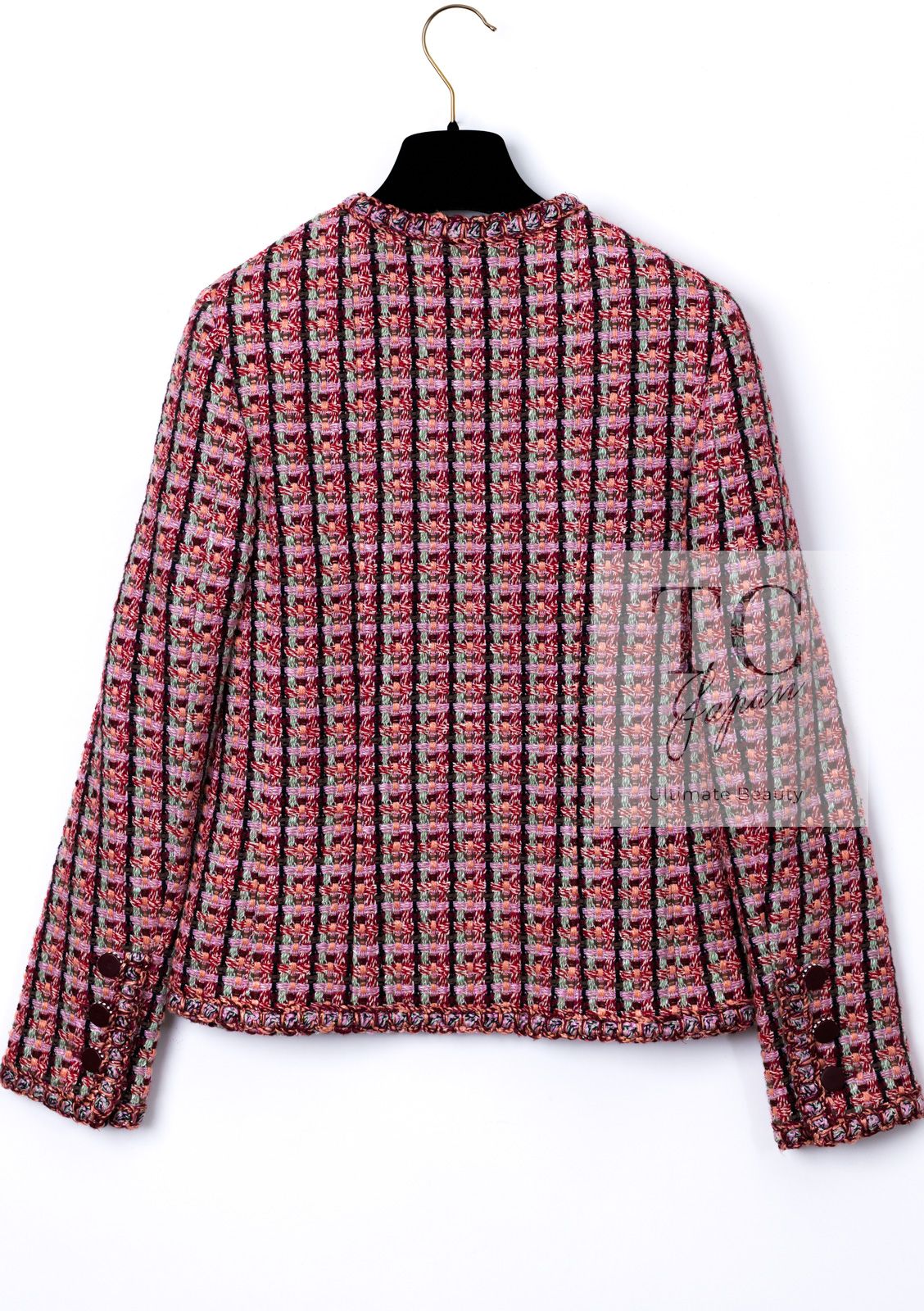 シャネル ジャケット CHANEL レッド ミックス トリム ノーカラー