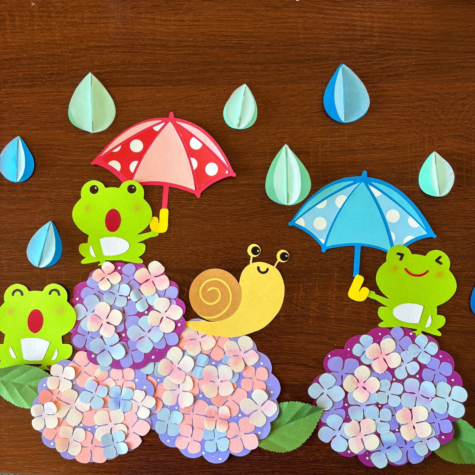 壁面飾り 梅雨 装飾 紫陽花 あじさい ハンドメイド 保育室 壁面 手作り