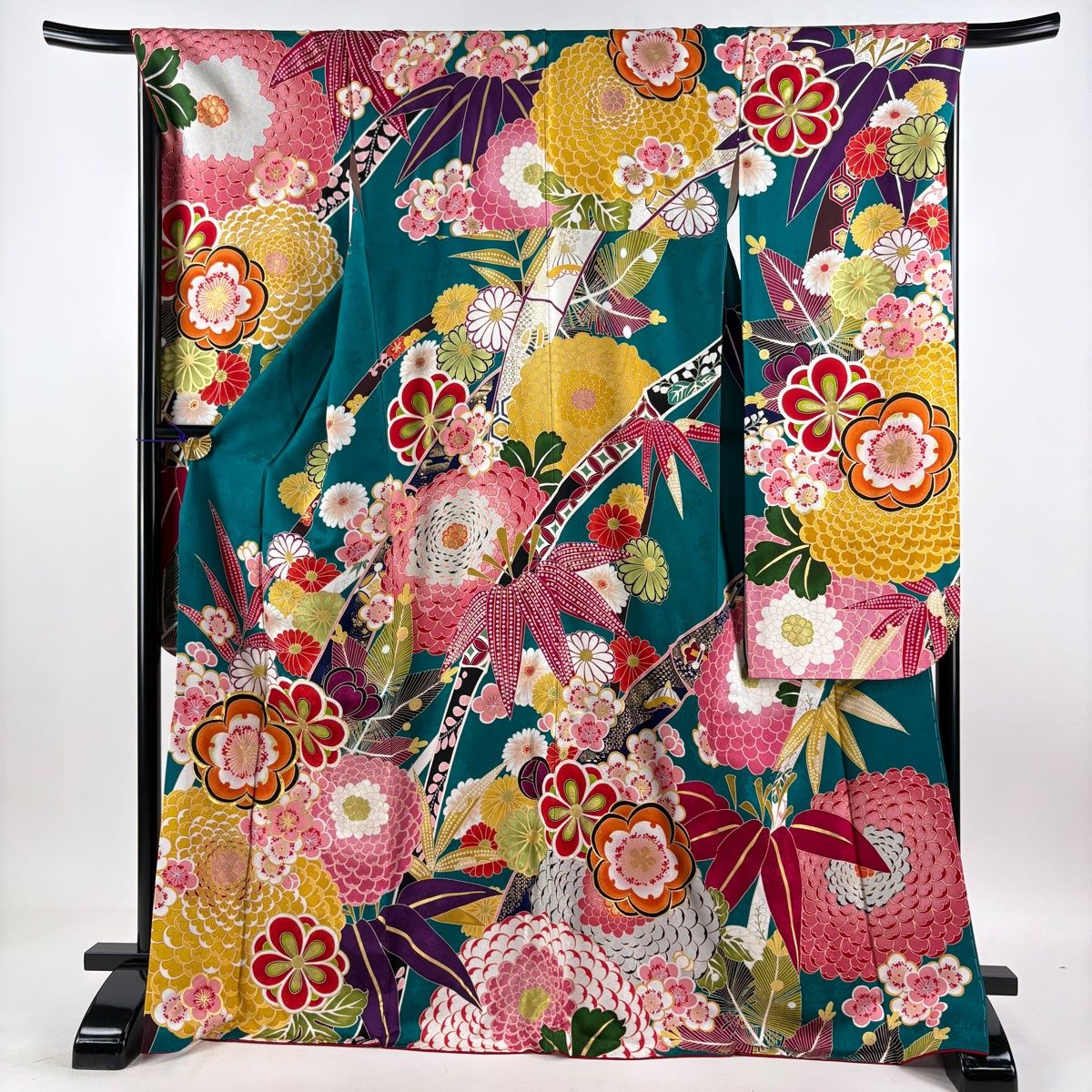 振袖 名品 身丈171cm 裄丈68cm 正絹 【中古】 振袖 身丈171.5cm 裄丈68cm L 袷 袋帯フルセット 松竹梅 菊 金糸 金彩