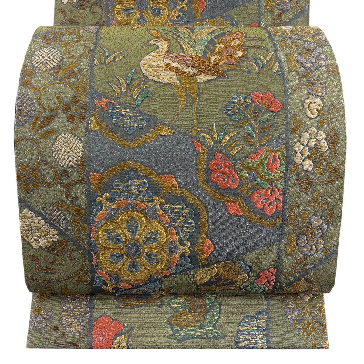 袋帯 秀品 鳥 華文 金糸 箔 灰緑 六通 正絹 【中古】 - メルカリ