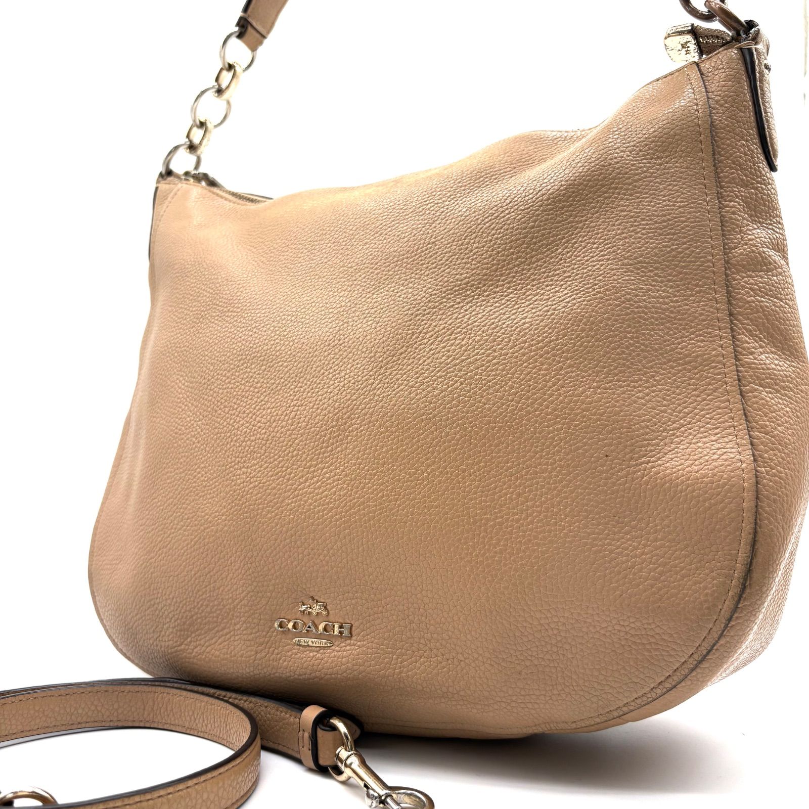 COACH y2k 2way Authentic Pebbled Leather Shoulder Bag - Beige 