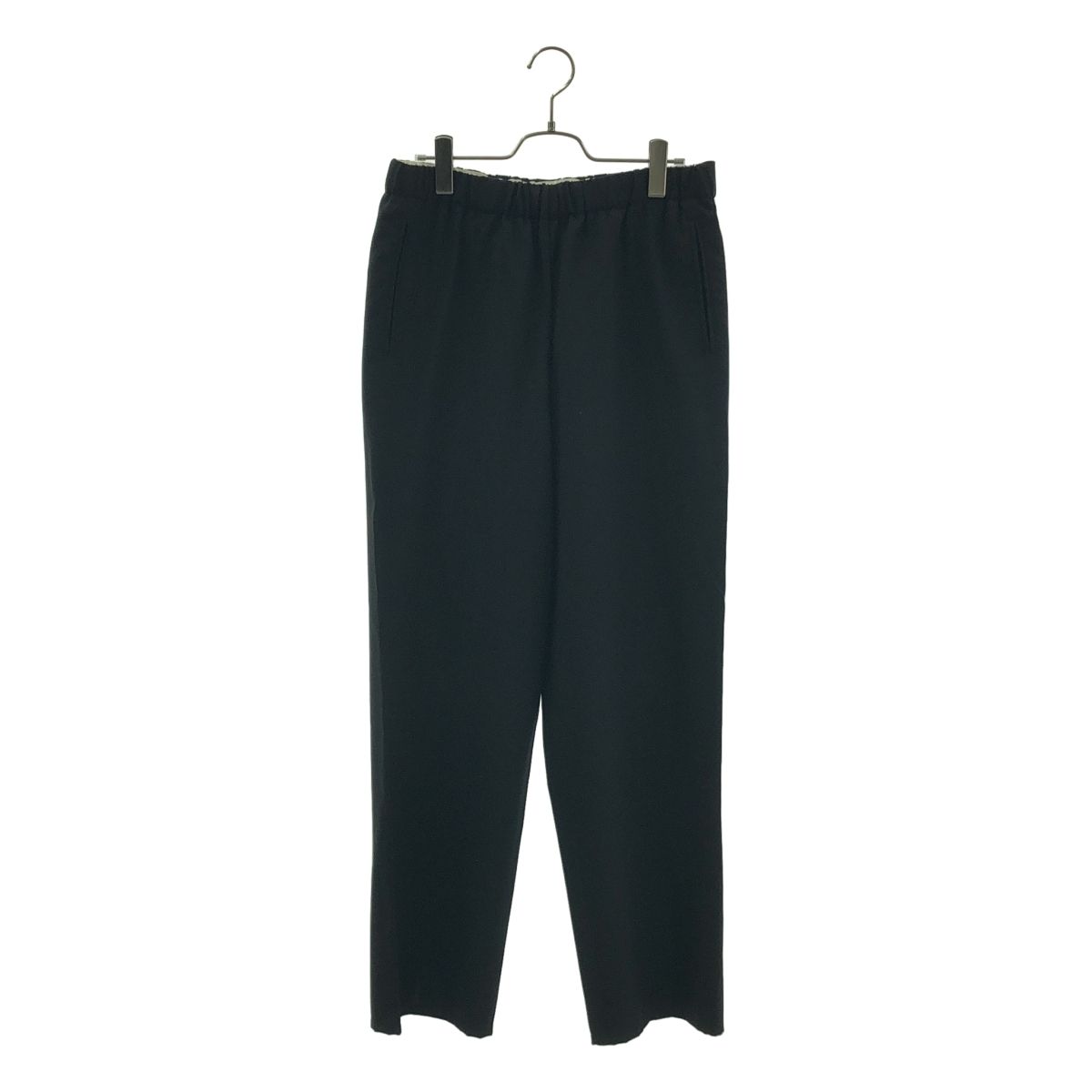 【美品】  OVERCOAT / オーバーコート | Wide leg Drawstring Trouser ウール ワイド ドローストリング パンツ | 1 | ブラック | メンズ 美品】 OVERCOAT / オーバーコート | Wide leg Drawstring Trouser
