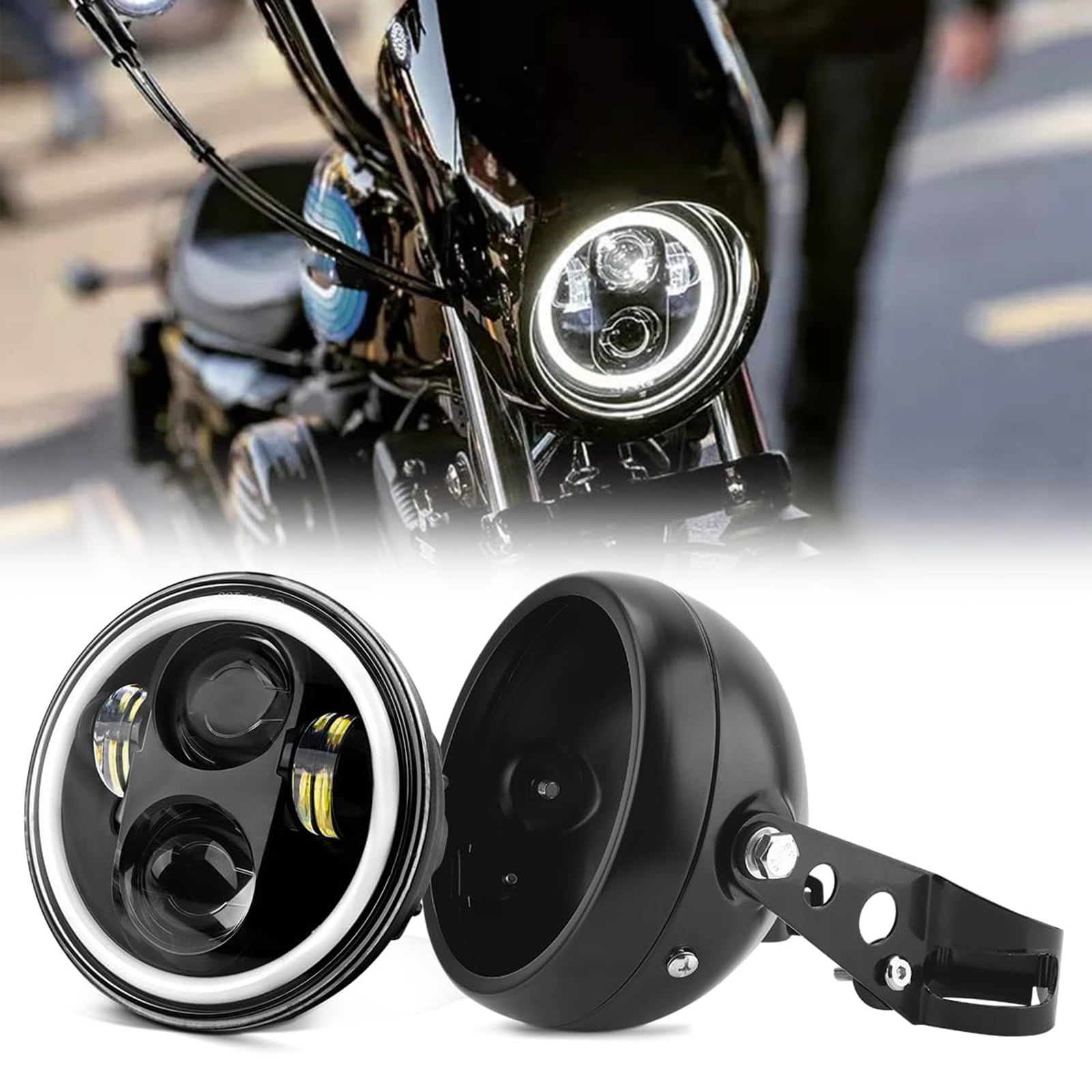 Largoods 5.75インチ ledヘッドライ バイク用 防水 IP67 DRL機能付き