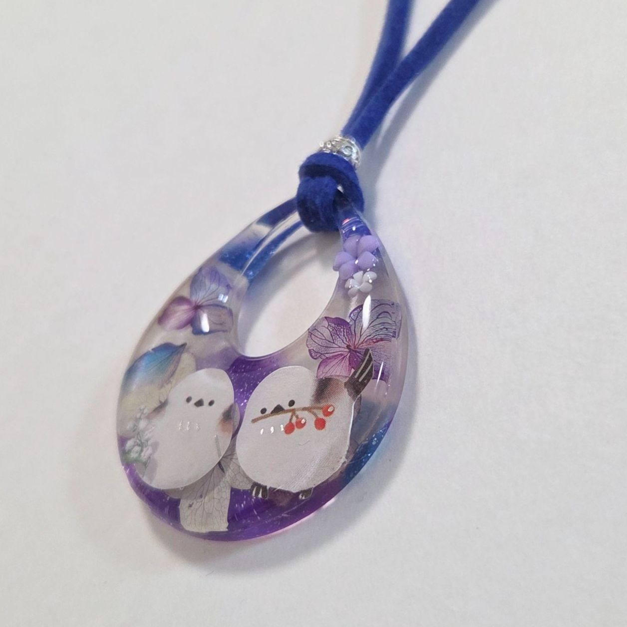 オンラインストア卸売り レジンネックレス✩⃛紫陽花とシマエナガ