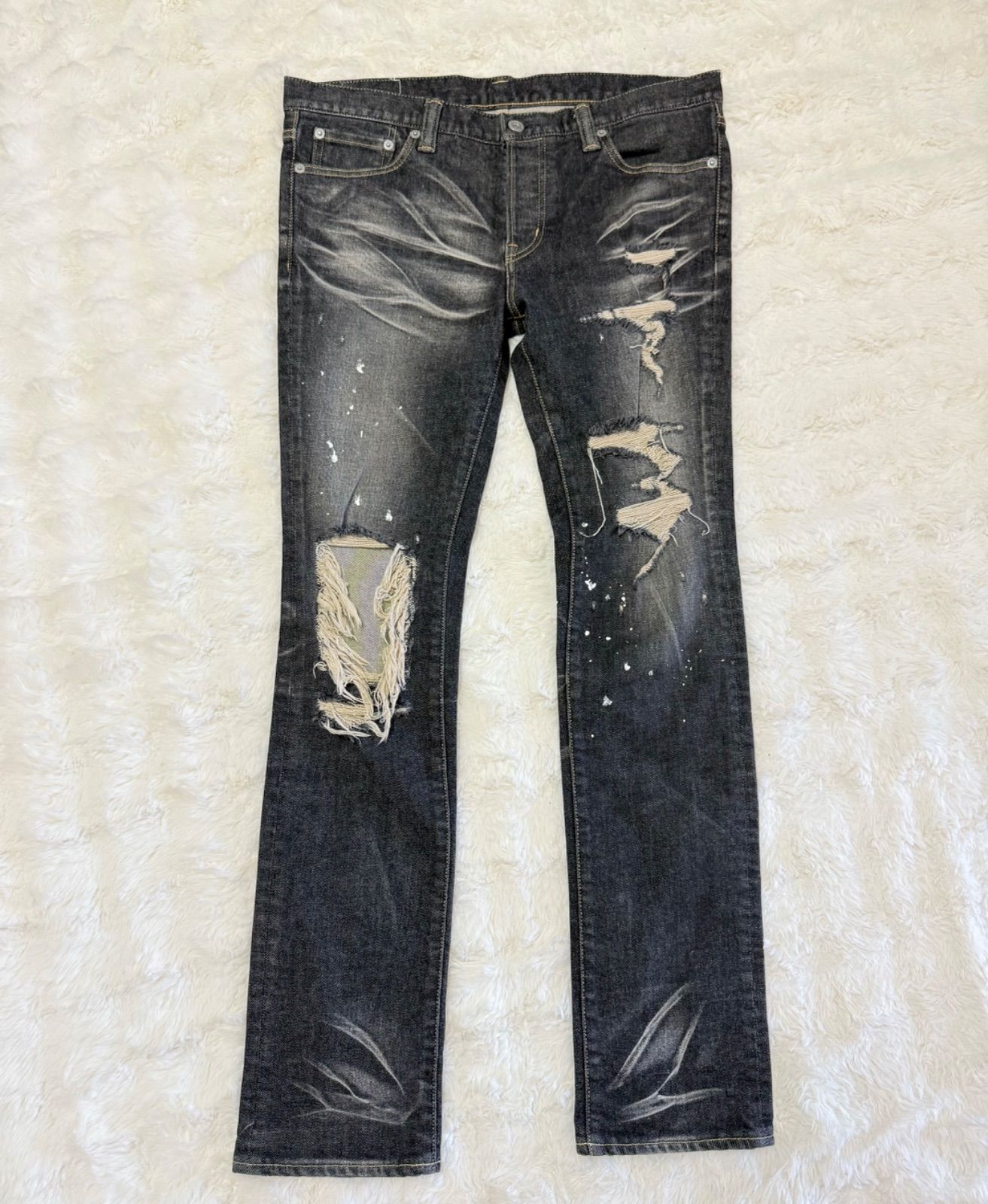 swagger ダメージ加工デニムパンツ　w32 SWAGGER ダメージデニム W32 ブラックデニム ペイント加工 クラッシュ