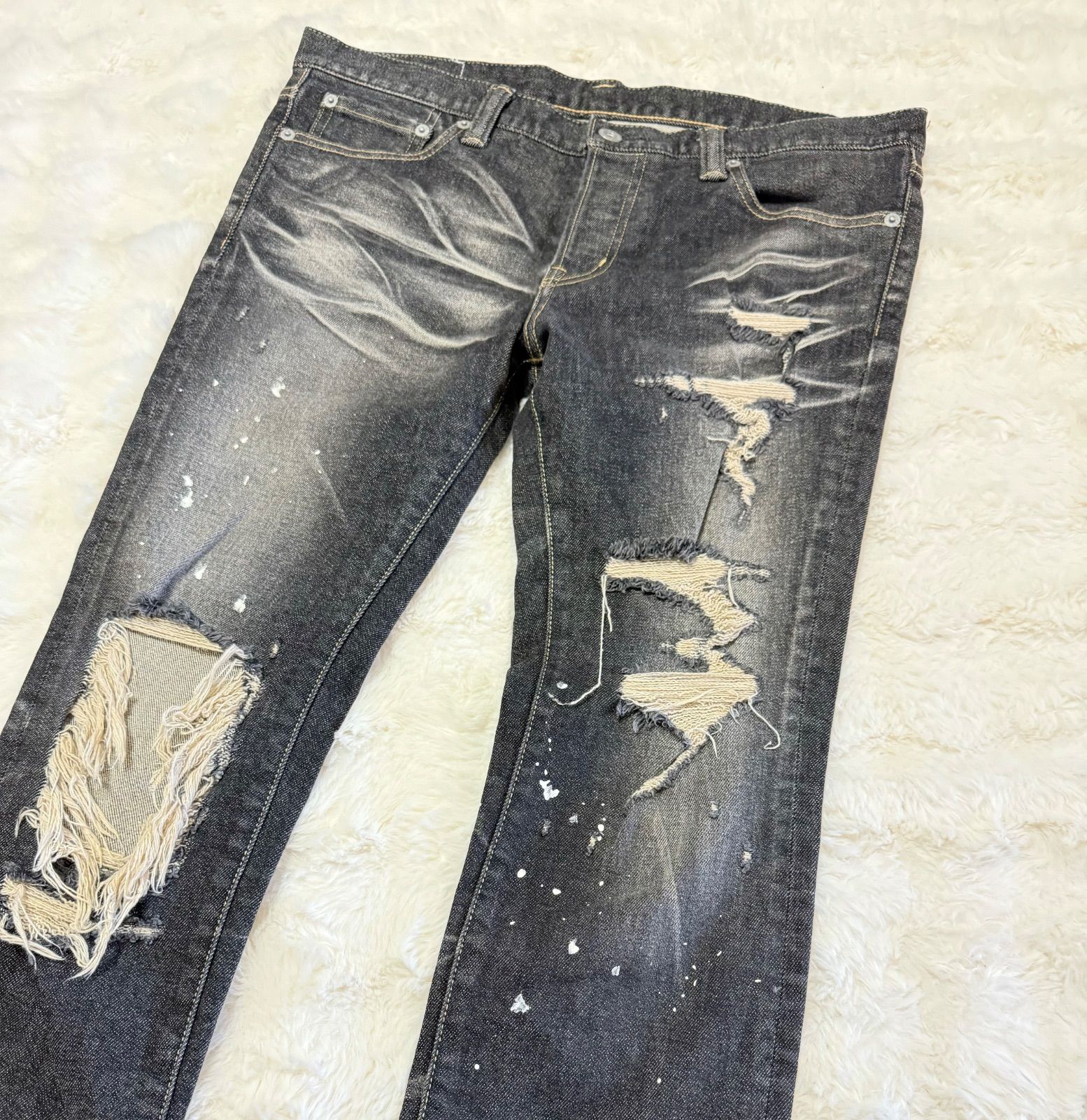 SWAGGER ダメージデニム W32 ブラックデニム ペイント加工 クラッシュ