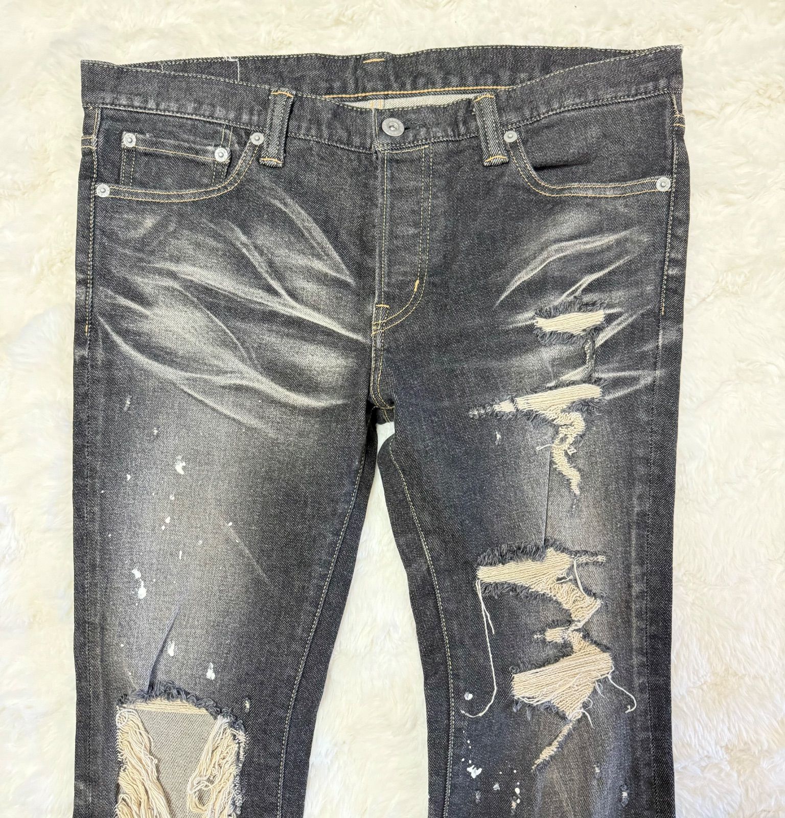 swagger ダメージ加工デニムパンツ　w32 SWAGGER ダメージデニム W32 ブラックデニム ペイント加工 クラッシュ