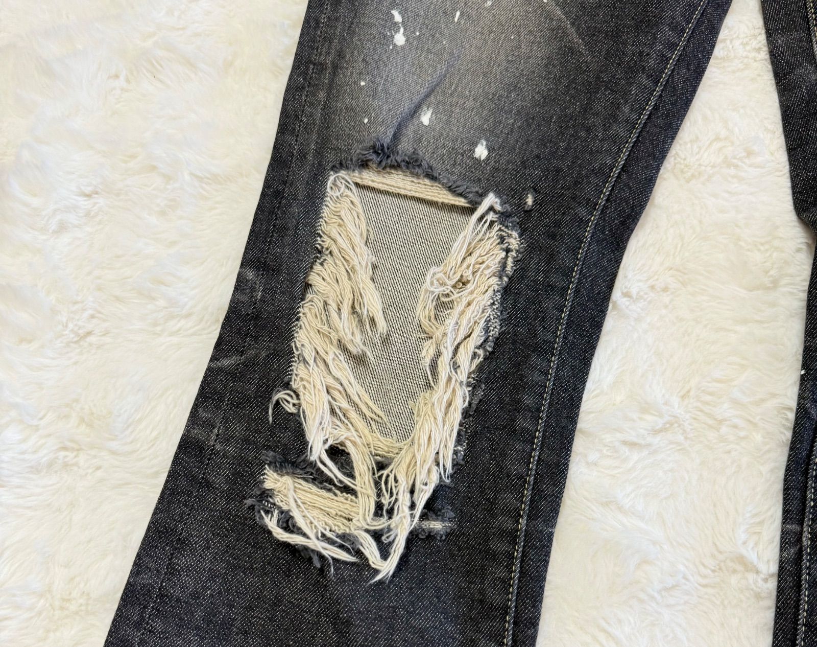 SWAGGER ダメージデニム W32 ブラックデニム ペイント加工 クラッシュ