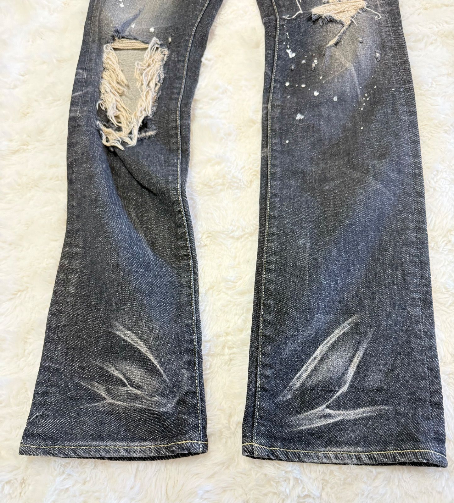 SWAGGER ダメージデニム W32 ブラックデニム ペイント加工 クラッシュ