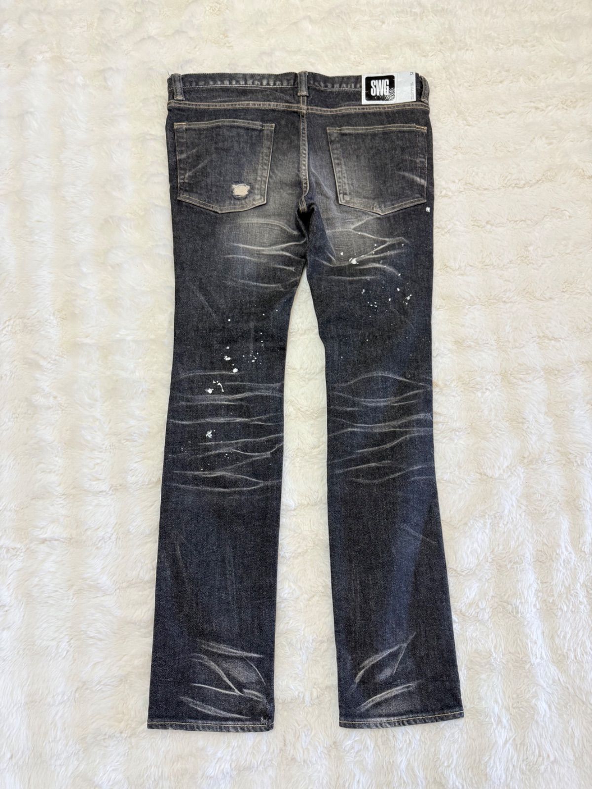 swagger ダメージ加工デニムパンツ　w32 SWAGGER ダメージデニム W32 ブラックデニム ペイント加工 クラッシュ