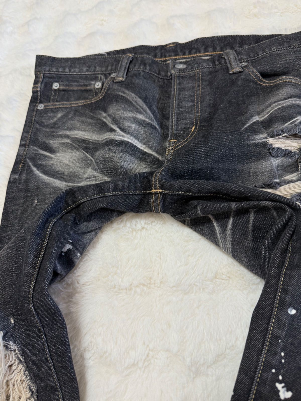SWAGGER ダメージデニム W32 ブラックデニム ペイント加工 クラッシュ