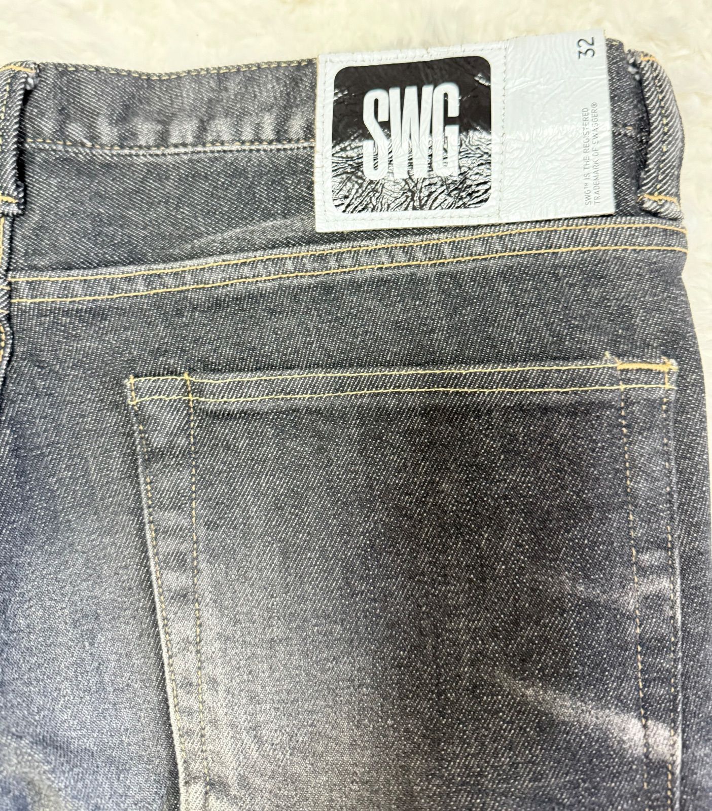 SWAGGER ダメージデニム W32 ブラックデニム ペイント加工 クラッシュ