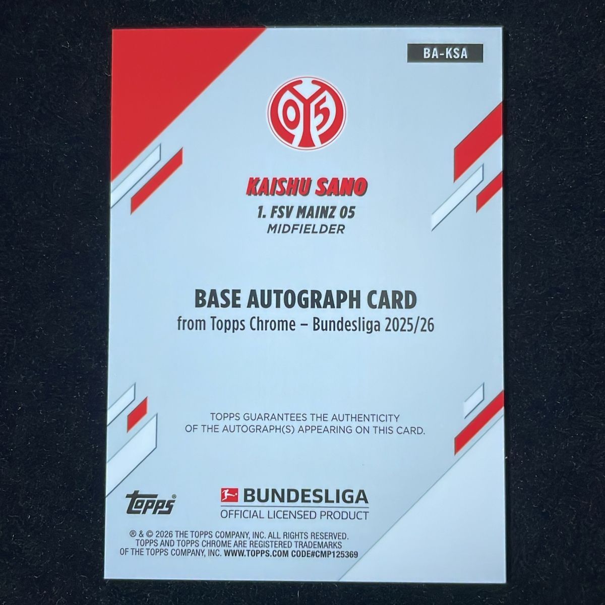 50枚限定】佐野海舟 Kaishu Sano Topps Chrome Bundesliga 2025-26 /50 