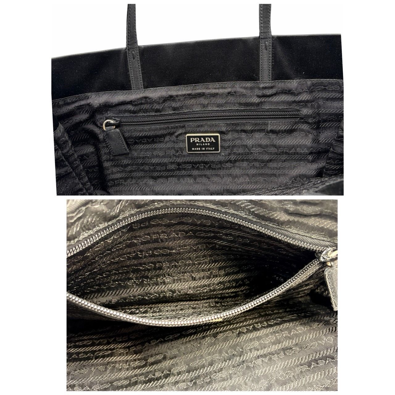 希少✤【PRADA／プラダ】サテン トートバッグ／ハンドバッグ 三角ロゴ 