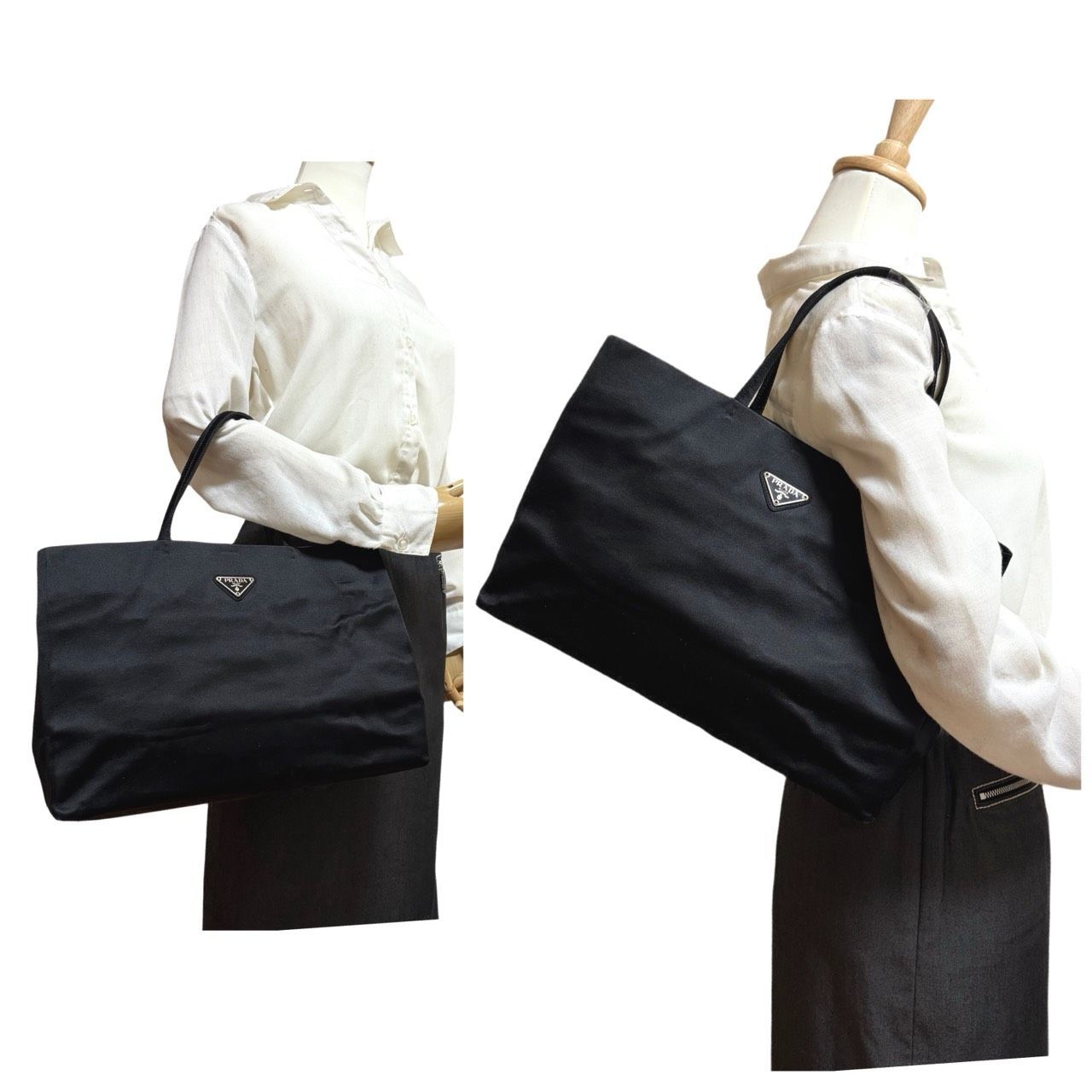 希少✤【PRADA／プラダ】サテン トートバッグ／ハンドバッグ 三角ロゴ 