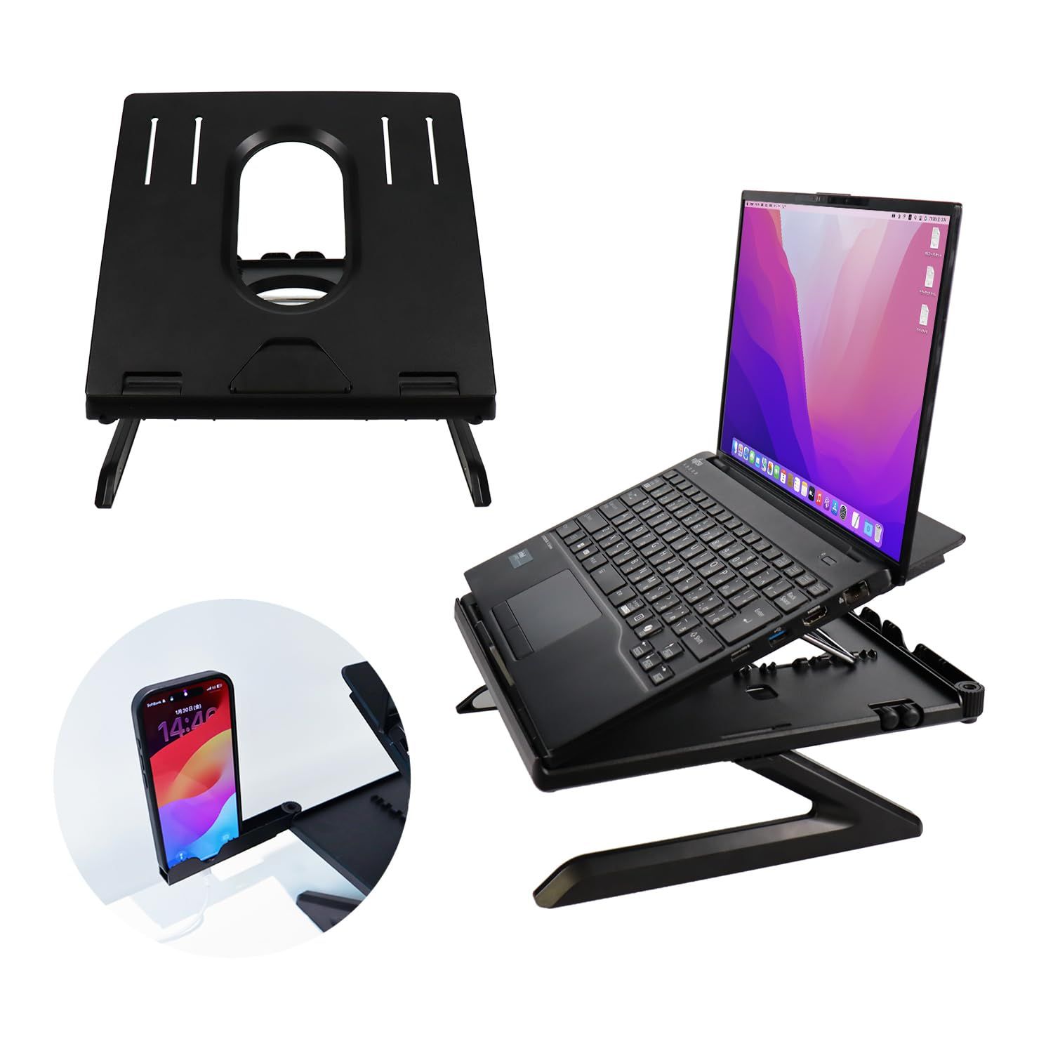 Brand new laptop stand, PC stand, computer stand, desktop tablet stand, folding, 9 levels of angle adjustment, height adjustment, maximum 28 cm, load capacity, 10 kg, heat dissipation, anti-slip, smartphone stand included, keyboard storage, desk area, convenient goods, work from home