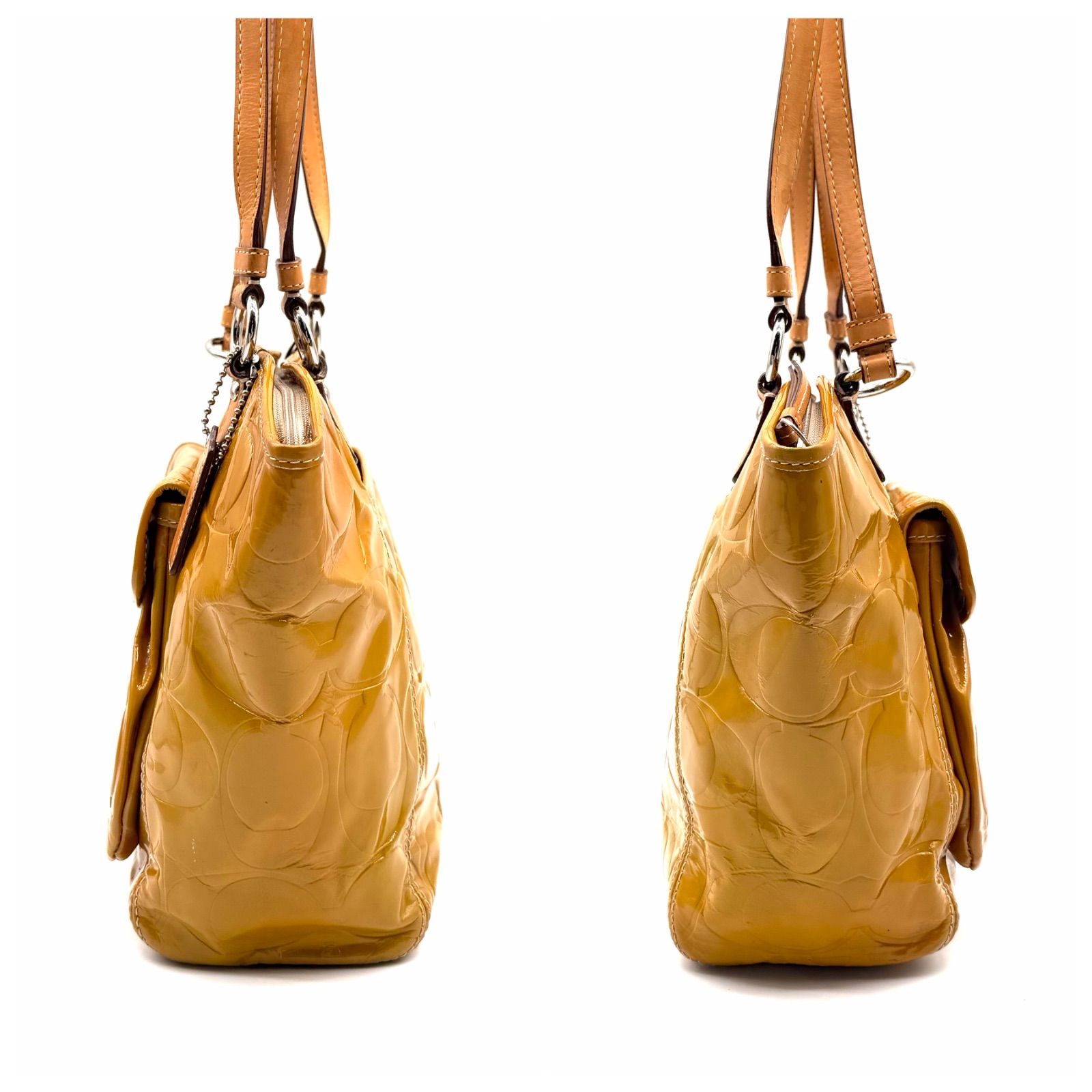 COACH y2k patent leather yellow tote bag unisex コーチ イエロー 