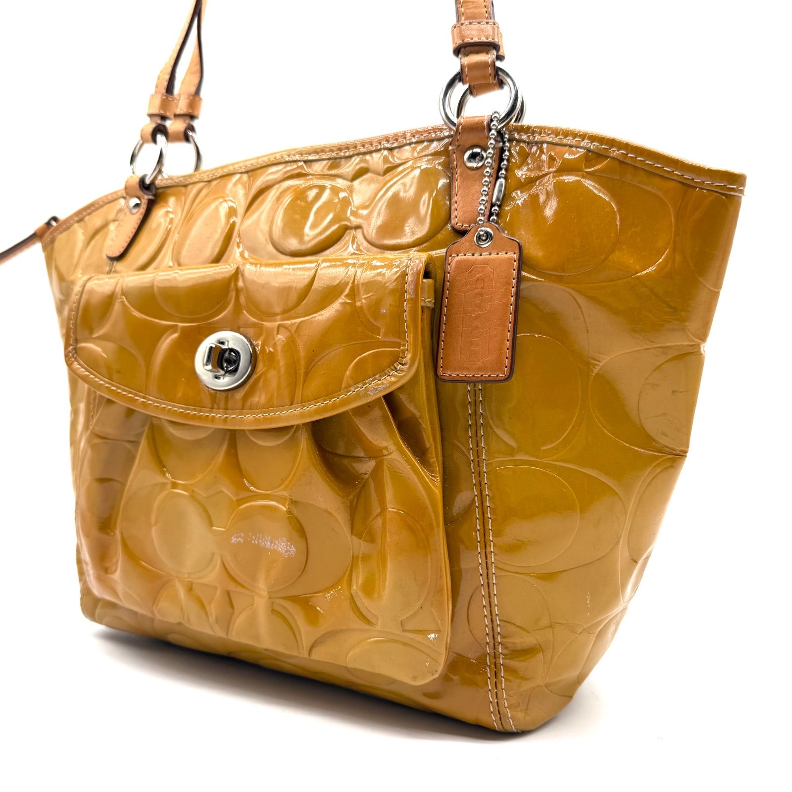 COACH y2k patent leather yellow tote bag unisex コーチ イエロー 