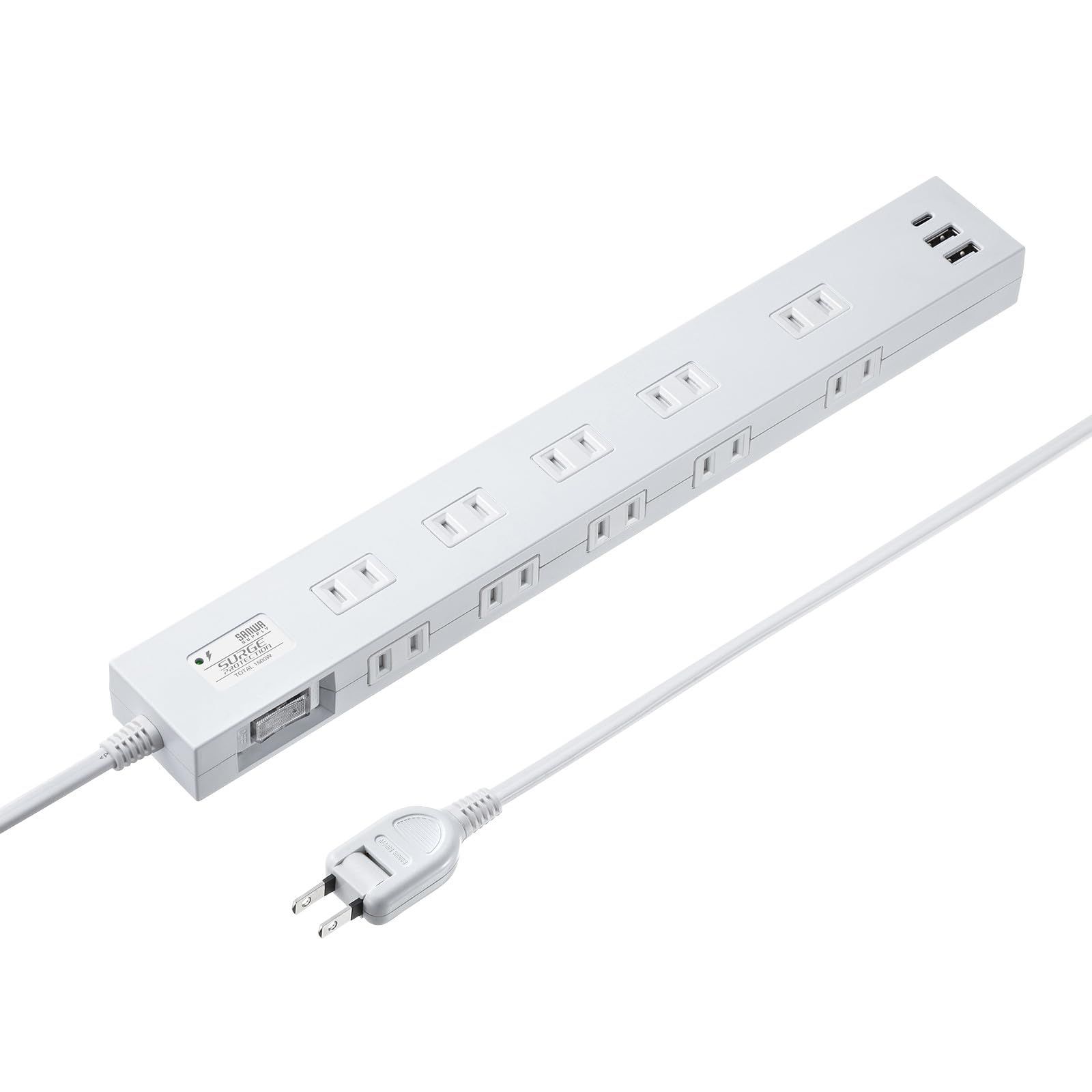 新品 サンワサプライ 雷タップ 10個口＋USB-A＋Type-C（PD20W）ホワイト・3m TAP-SP2110NUC-3W 5,511円