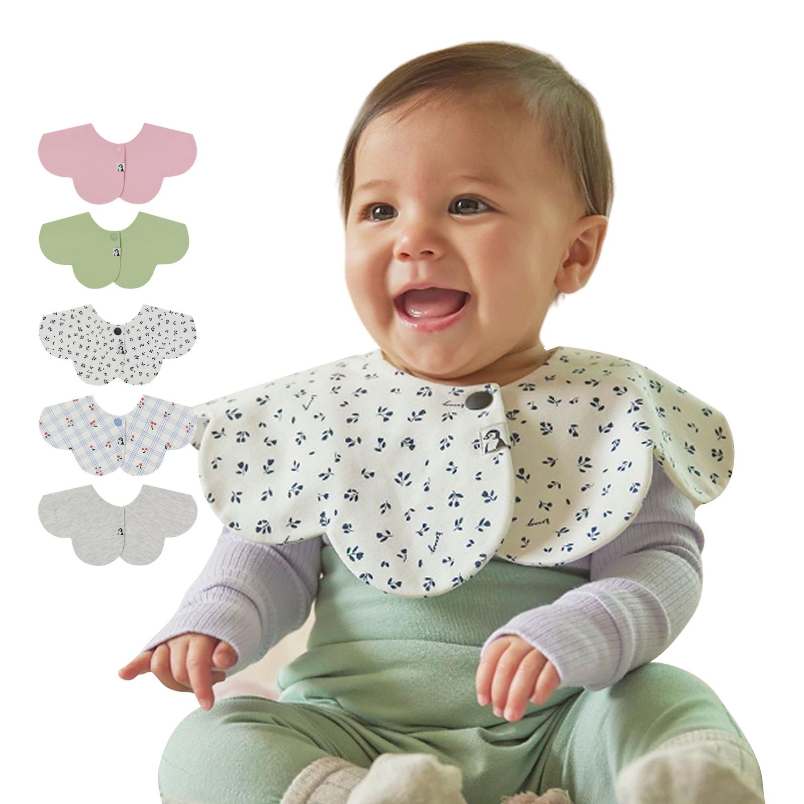 新品 [Konny] コニースタイ 5枚セット2025春夏新色 Baby Bib 360°ローリング よだれかけ 吸収性・速乾性 シンプル 女の子 男の子 ベビーコーデ 出産祝い おしゃれ プレゼント 5枚-13(Light Melange Baby Pin