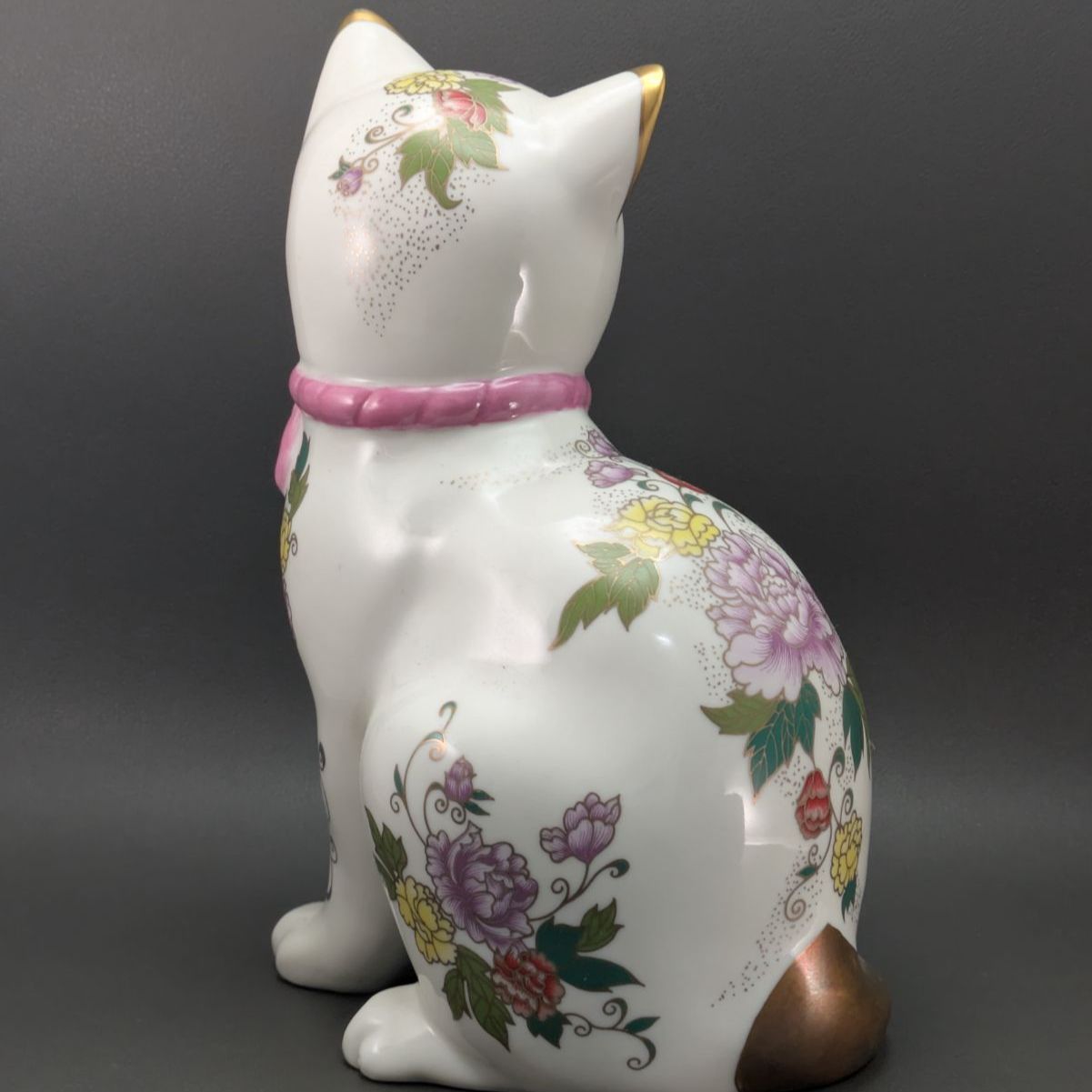 フランクリンミント 猫 置物 薩摩焼 花柄 招き猫 陶器人形