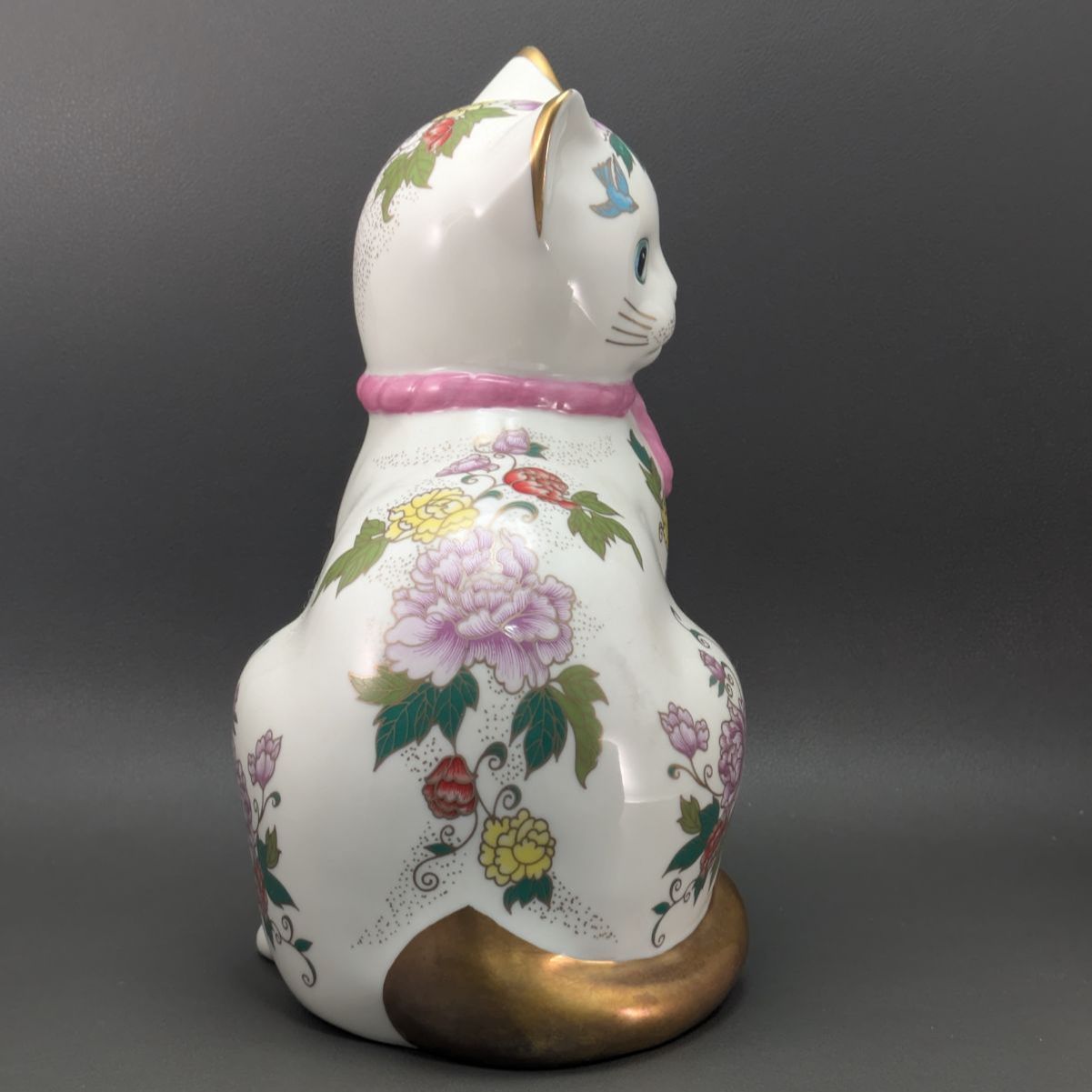 希少 フランクリンミント インペリアルキャッツ 花瓶 3D 猫 陶器 金彩 フランクリンミント 猫 置物 薩摩焼 花柄 招き猫 陶器人形