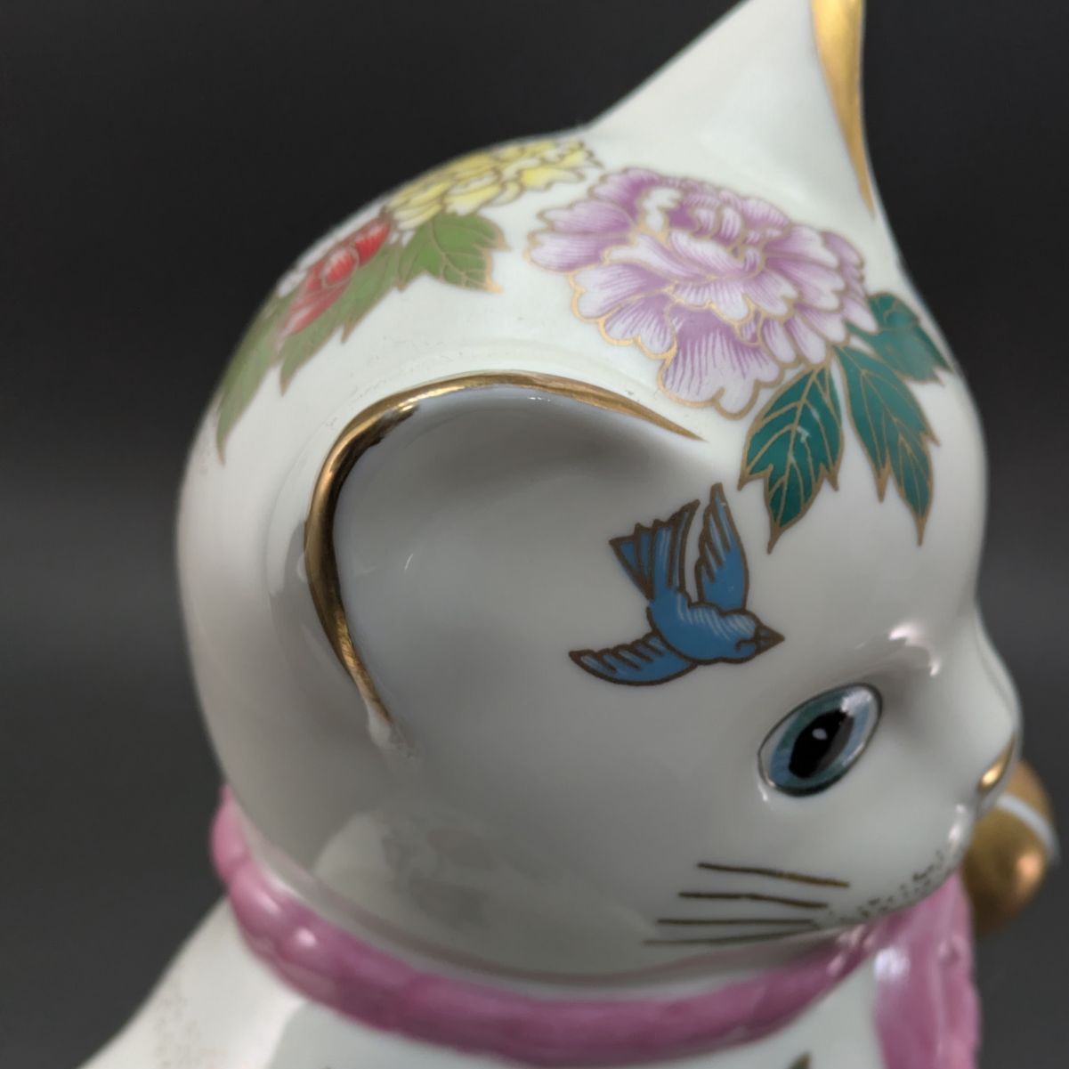 フランクリンミント 猫 置物 薩摩焼 花柄 招き猫 陶器人形