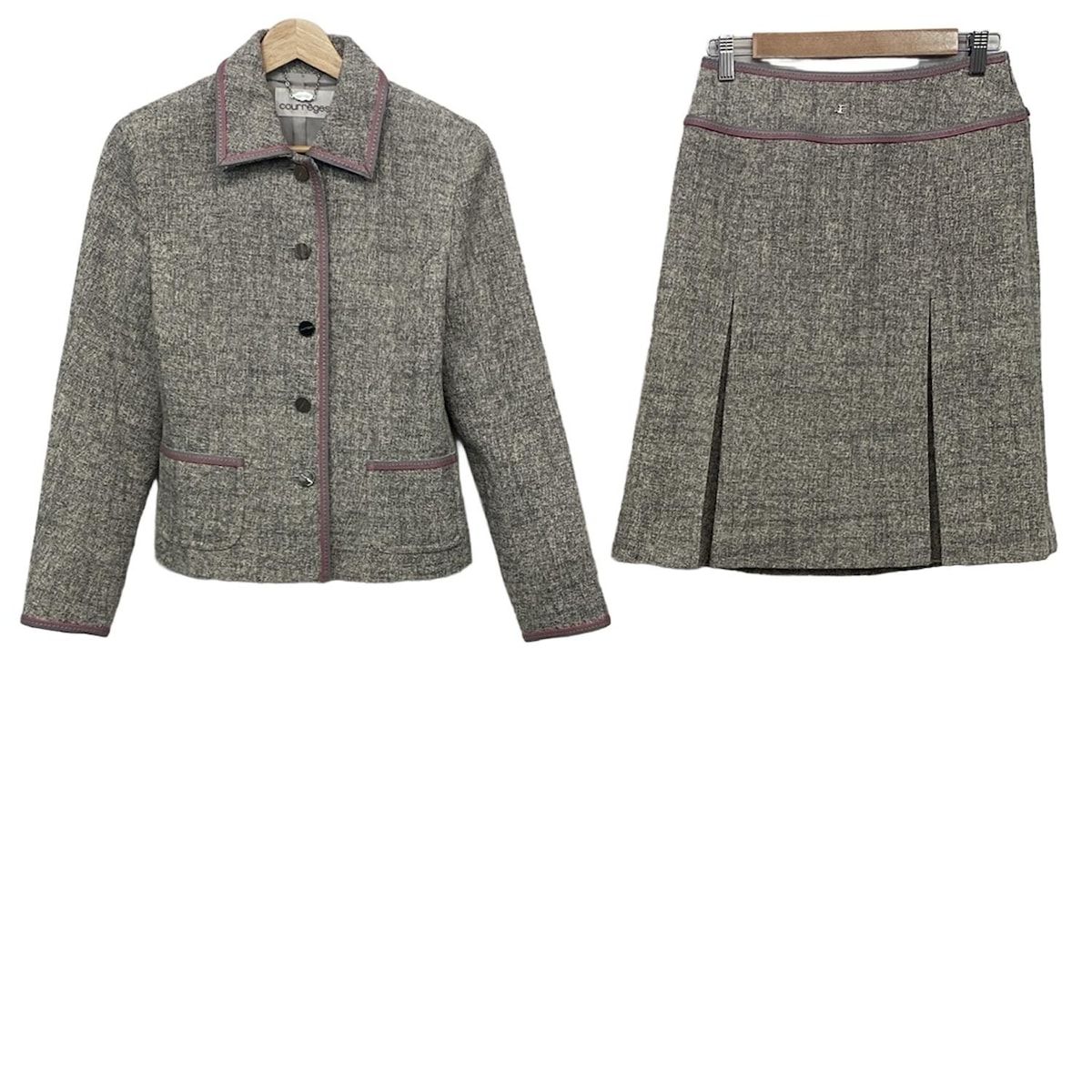 COURREGES(クレージュ) スカートスーツ レディース グレー×ピンク 一部合皮