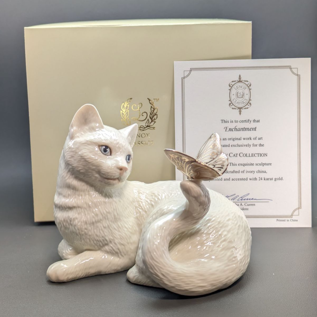 大きいサイズ LENOX 専用箱付属 レノックス ペルシャ猫 24K 蝶 陶器