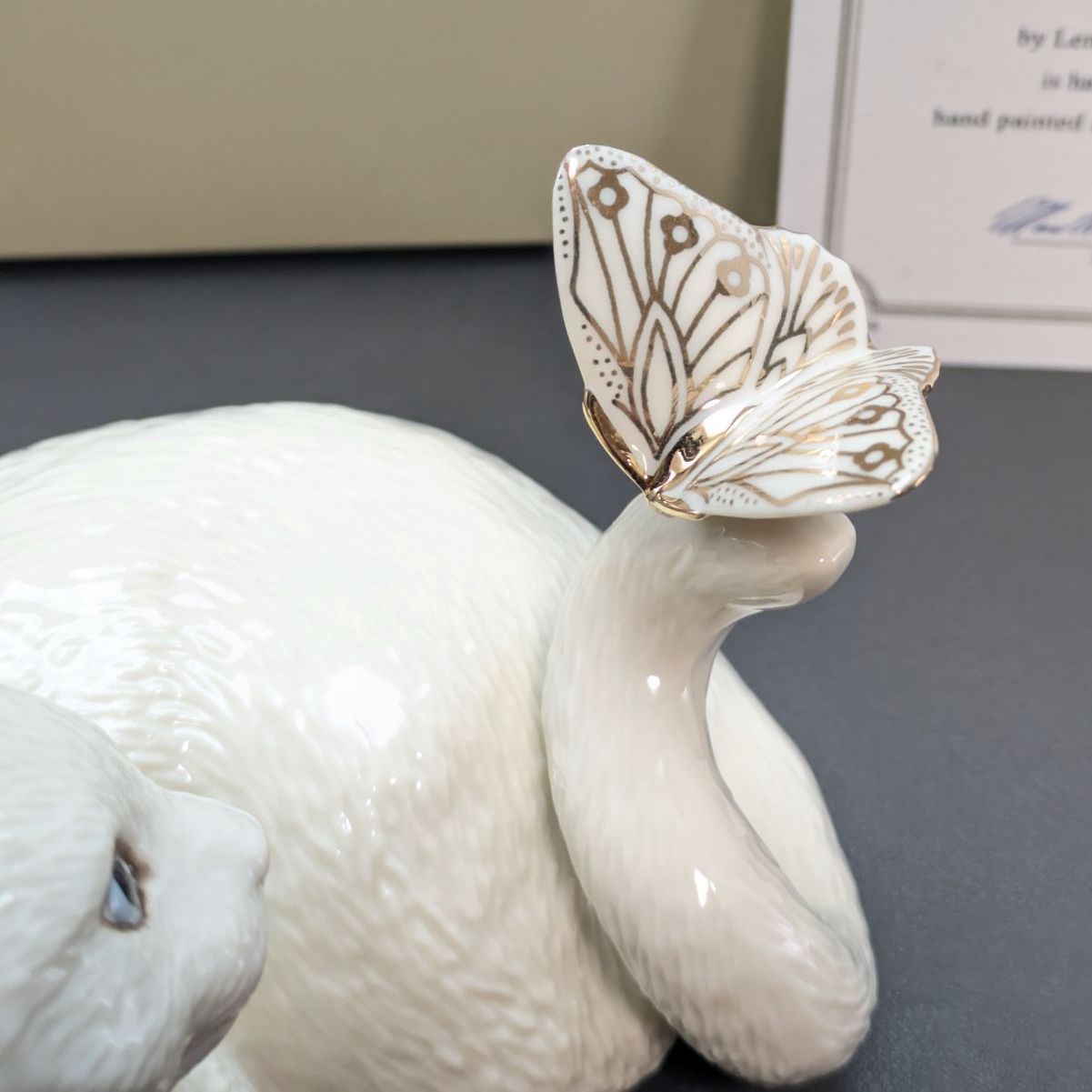 大きいサイズ LENOX 専用箱付属 レノックス ペルシャ猫 24K 蝶 陶器 