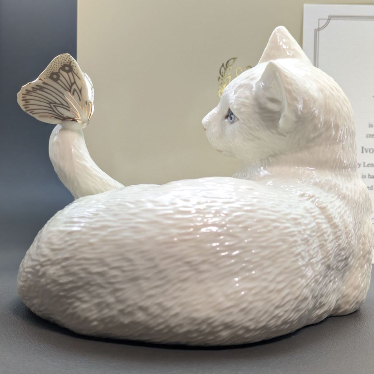 大きいサイズ LENOX 専用箱付属 レノックス ペルシャ猫 24K 蝶 陶器 