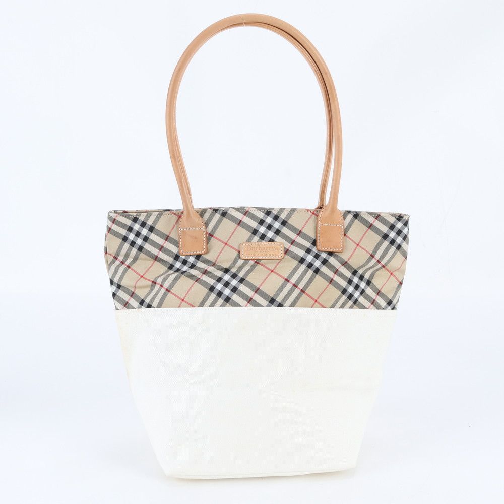 美品 バーバリー ノバ チェック レザー キャンバス トート バッグ 