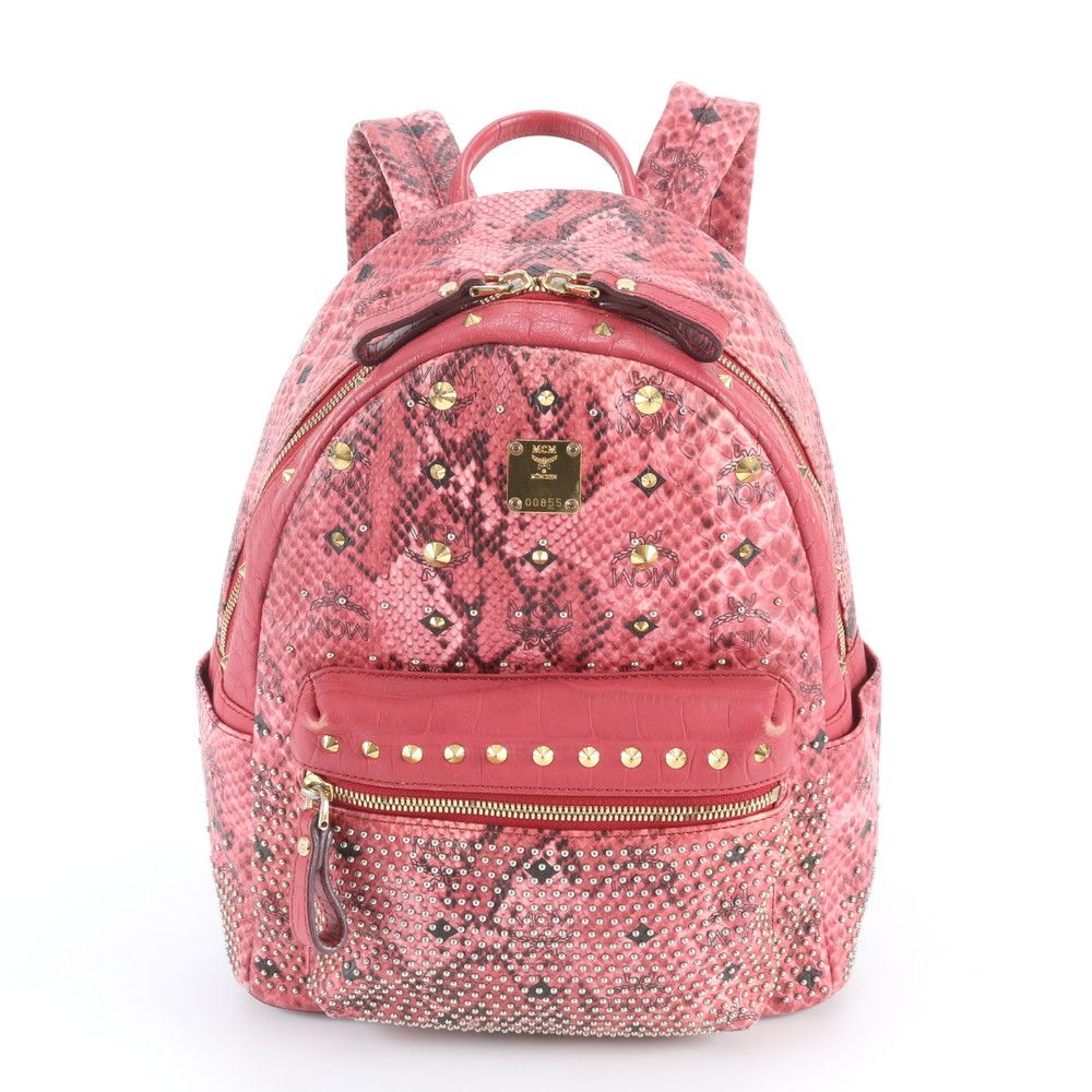美品 MCM エムシーエム ヴィセトス パイソン 柄 スタッズ レザー 